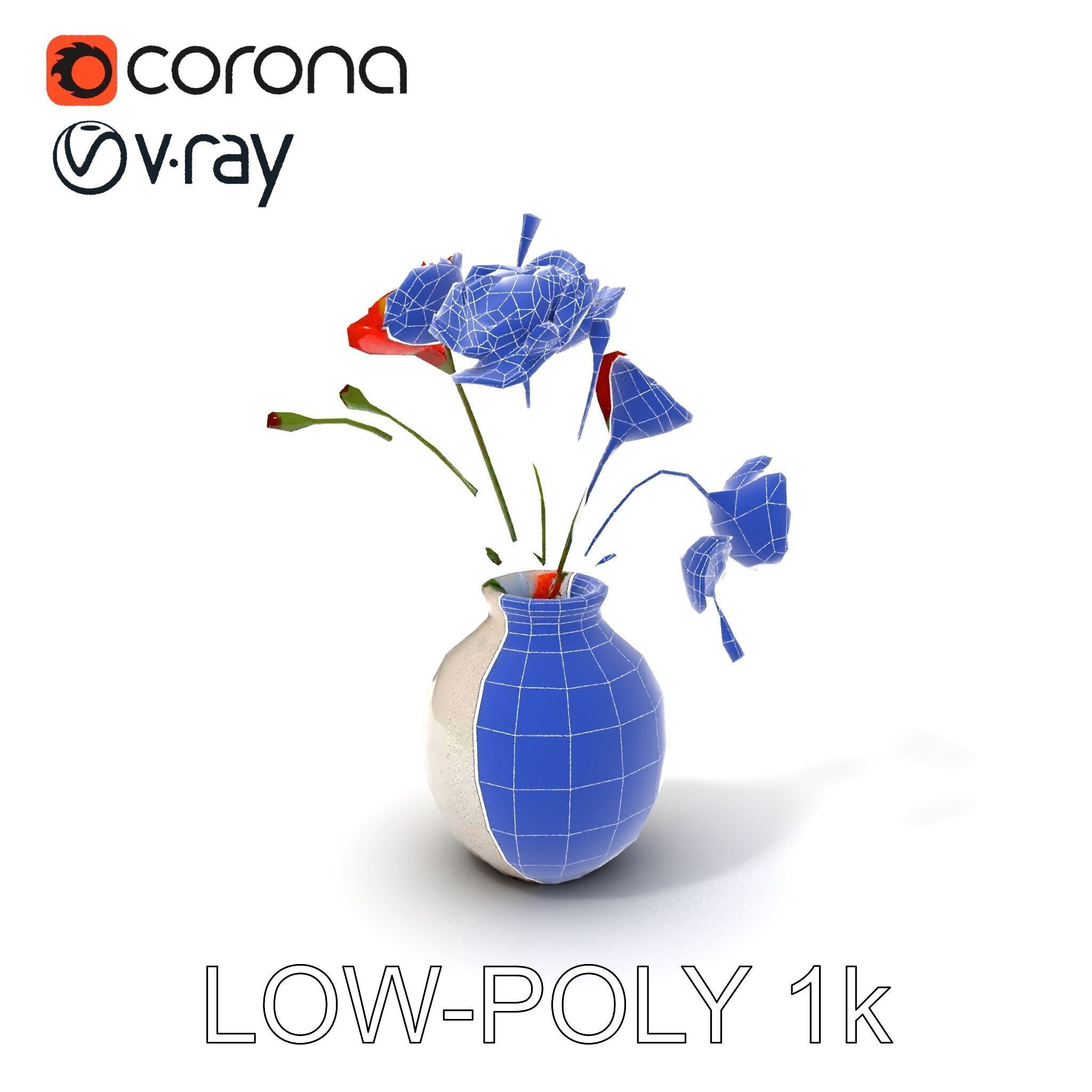 Vase with Poppies Model Pack Low-poly 3D model_23