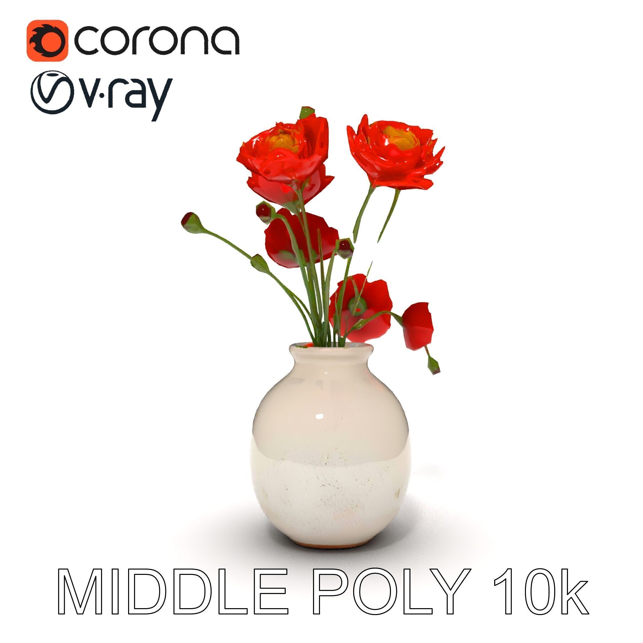 Vase with Poppies Model Pack Low-poly 3D model_13