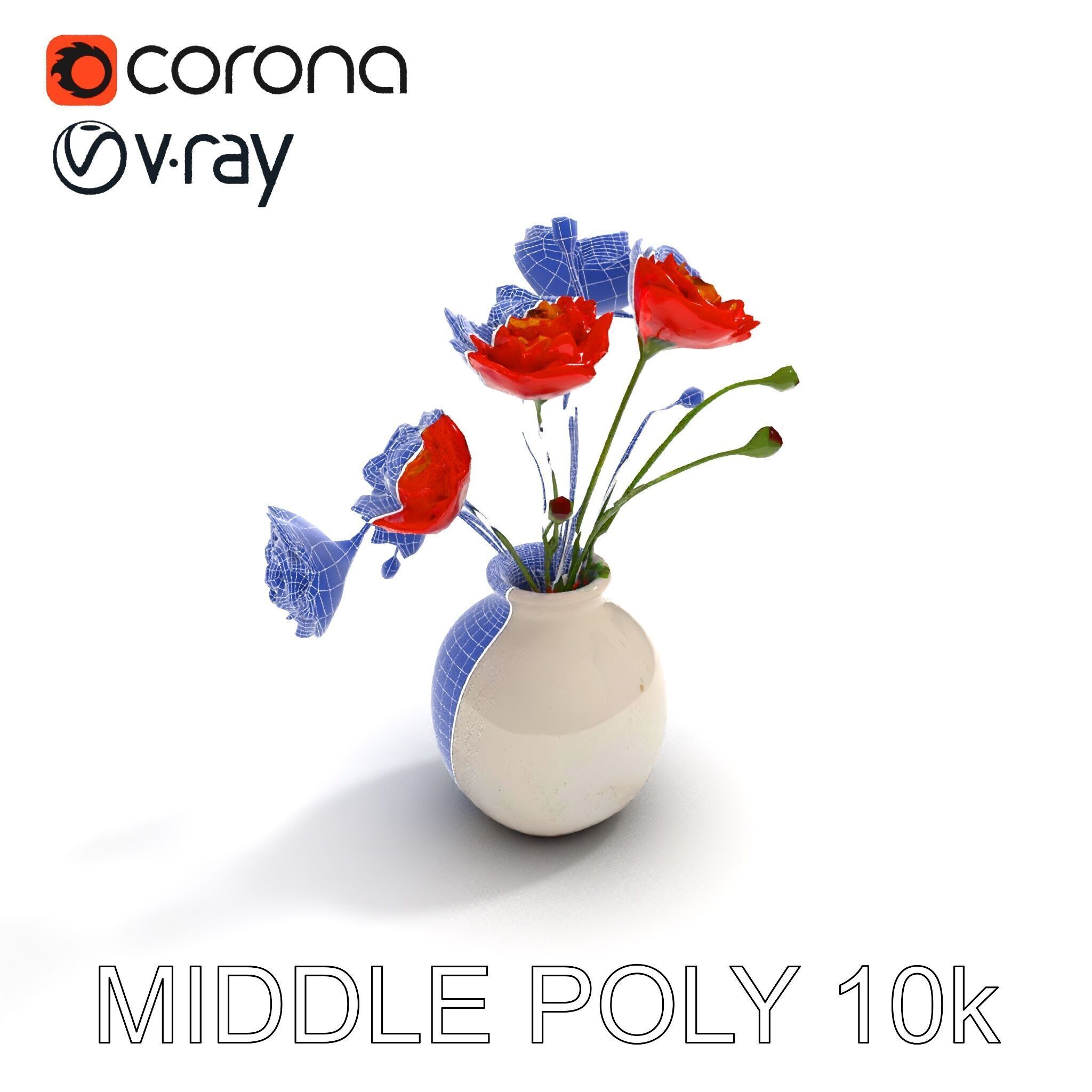 Vase with Poppies Model Pack Low-poly 3D model_22