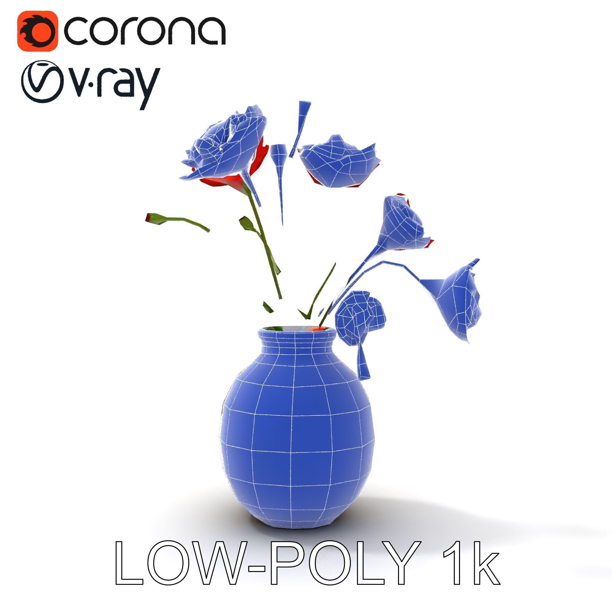 Vase with Poppies Model Pack Low-poly 3D model_17