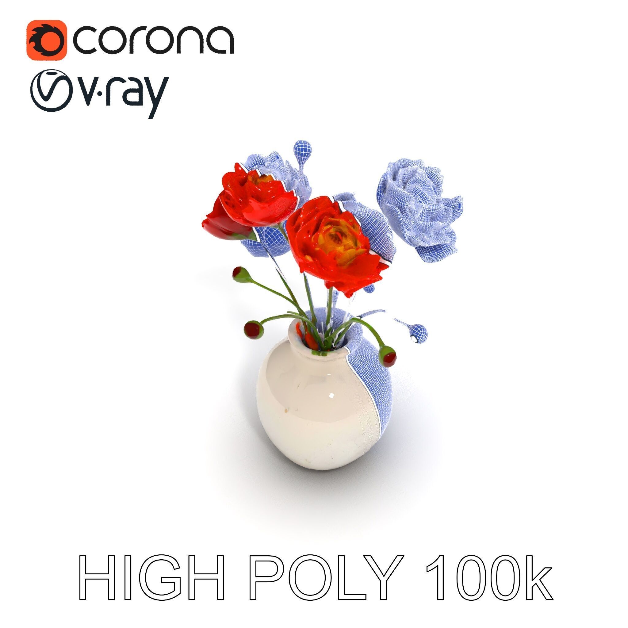 Vase with Poppies Model Pack Low-poly 3D model_18