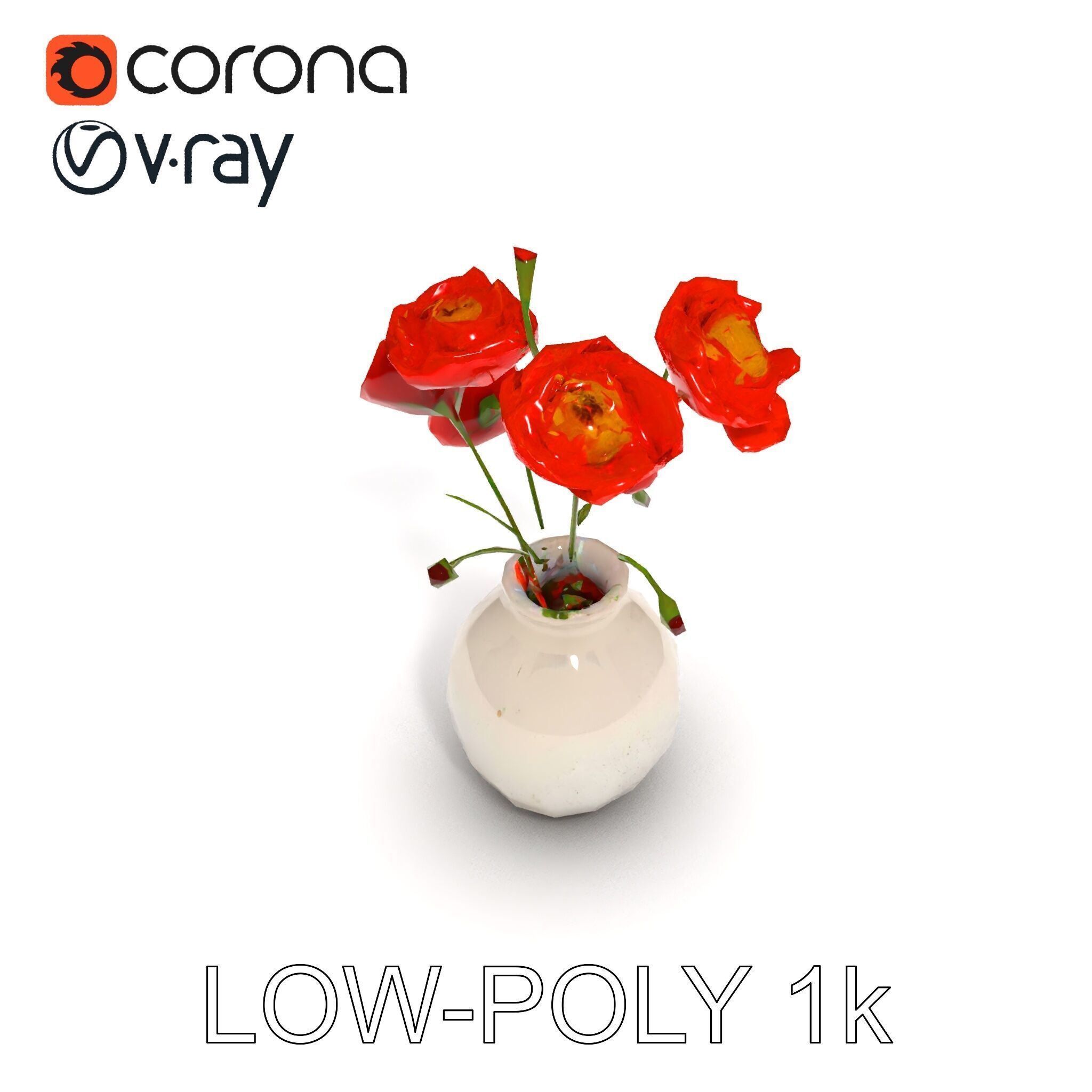 Vase with Poppies Model Pack Low-poly 3D model_12