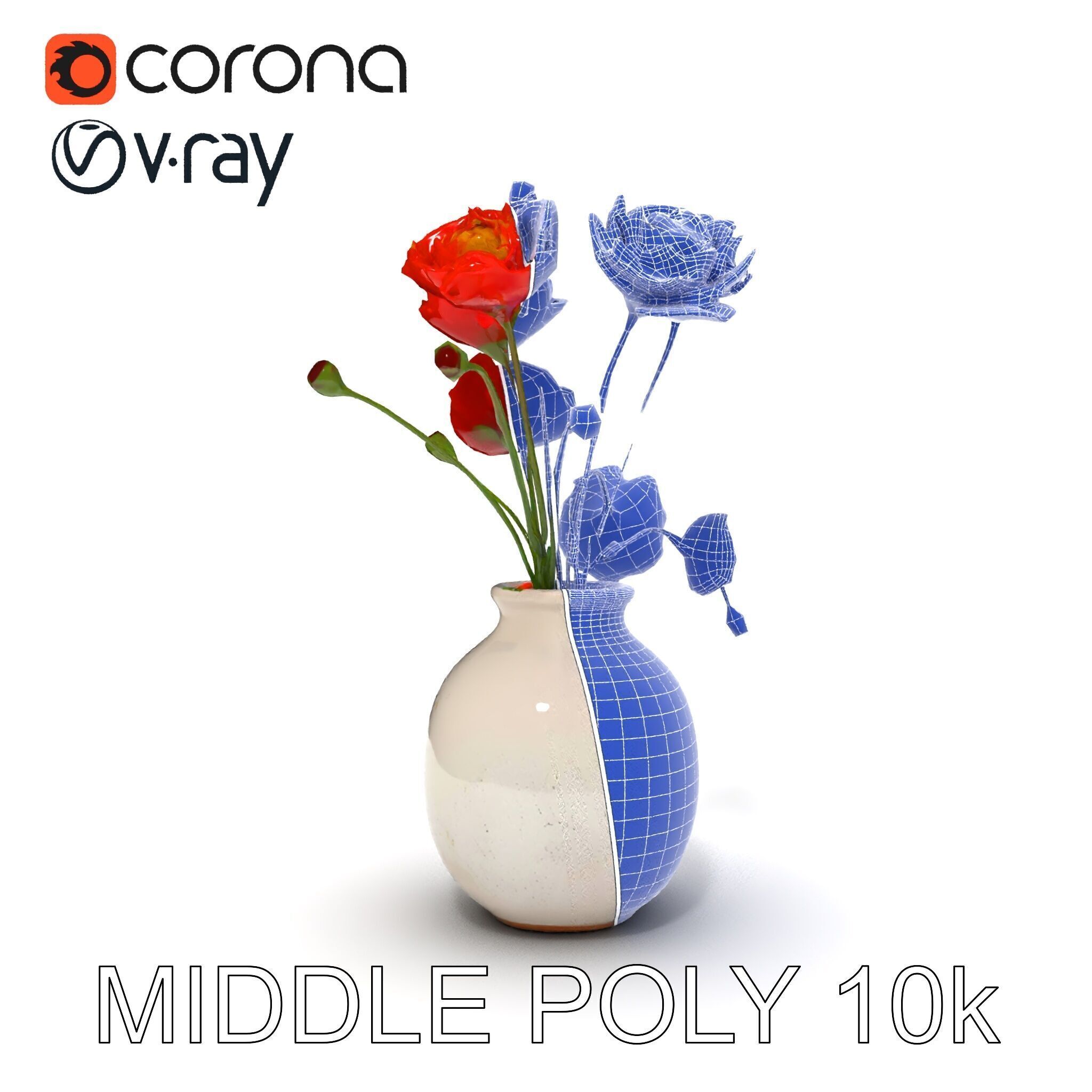 Vase with Poppies Model Pack Low-poly 3D model_11