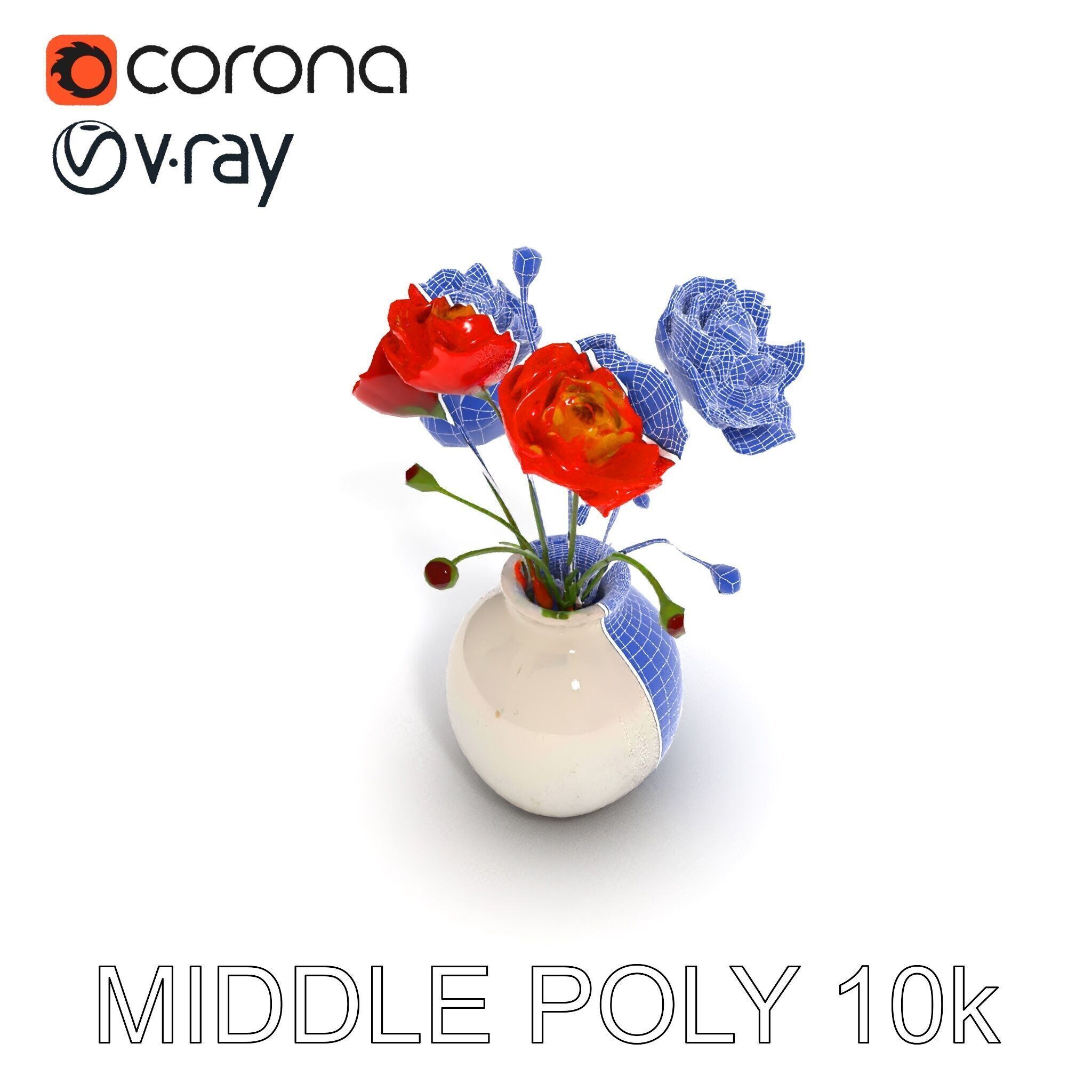 Vase with Poppies Model Pack Low-poly 3D model_6