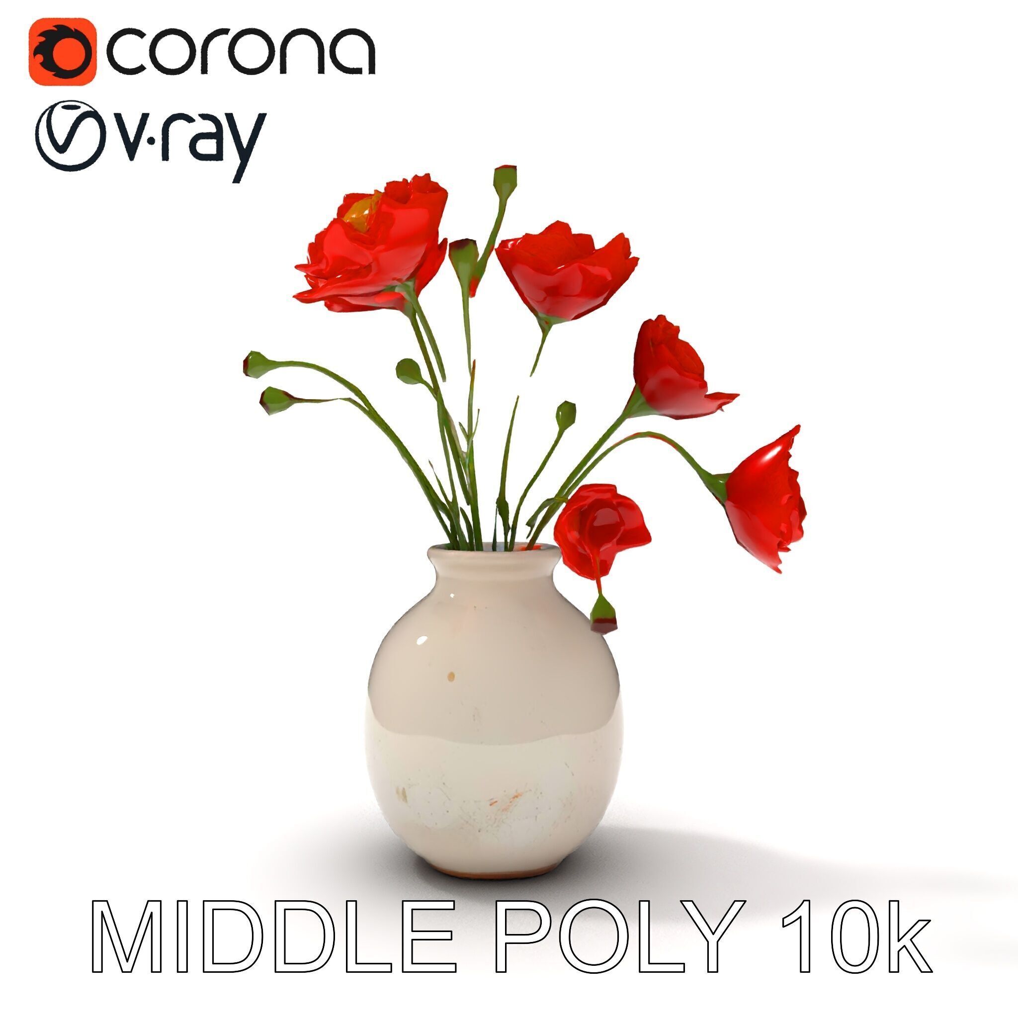 Vase with Poppies Model Pack Low-poly 3D model_8