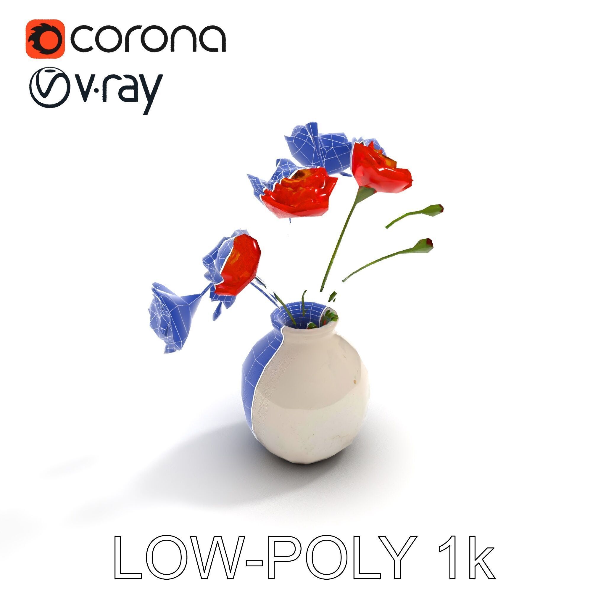 Vase with Poppies Model Pack Low-poly 3D model_33