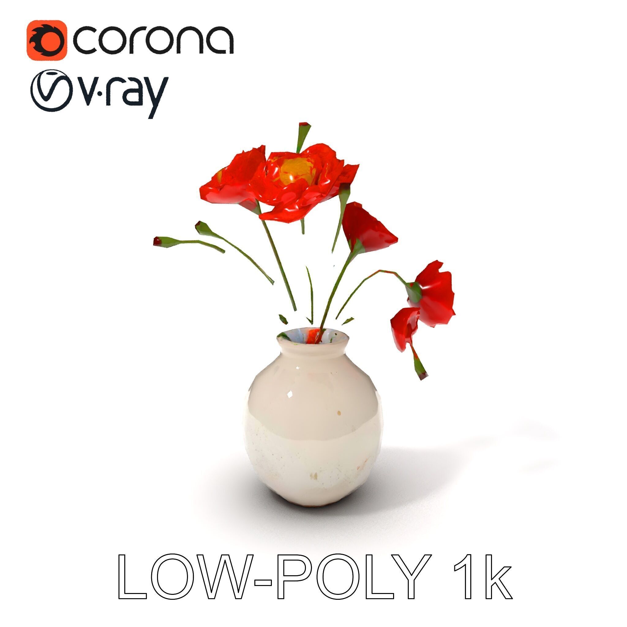 Vase with Poppies Model Pack Low-poly 3D model_31