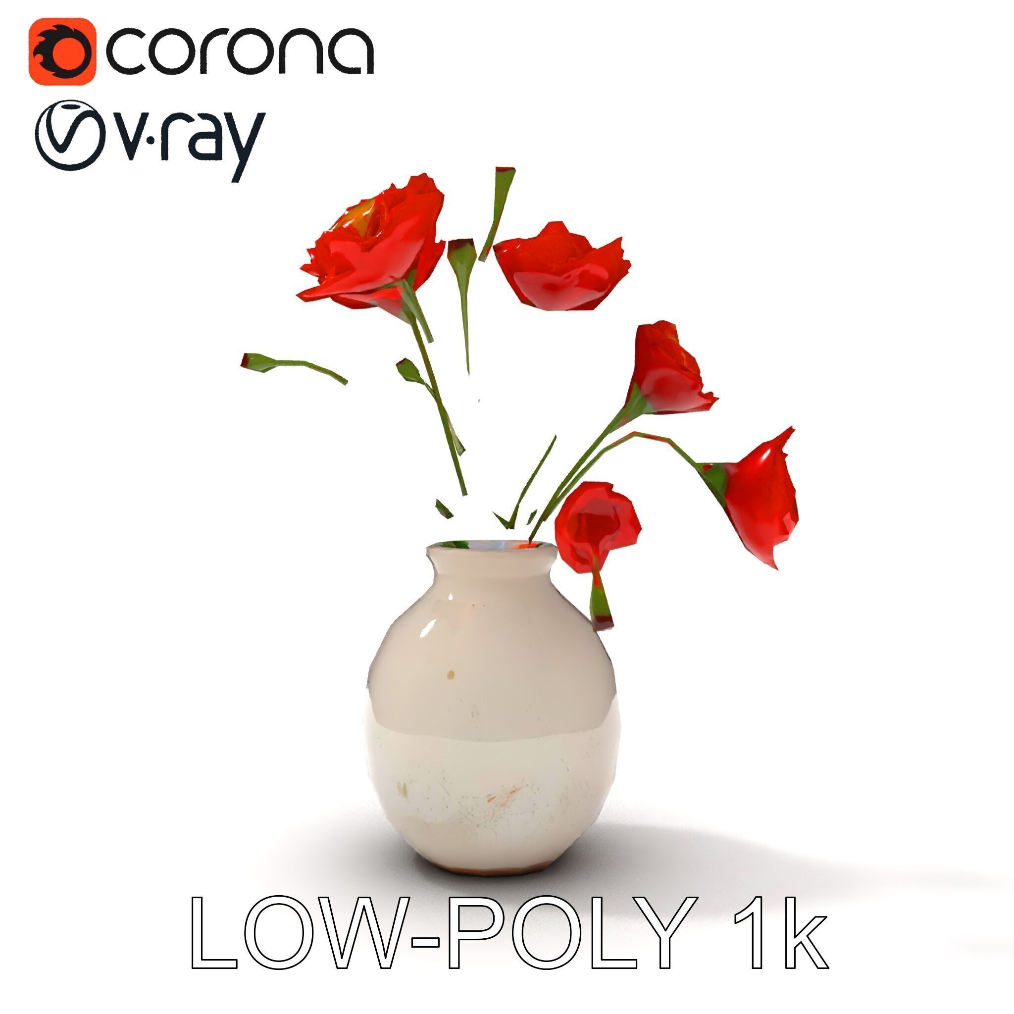 Vase with Poppies Model Pack Low-poly 3D model_26