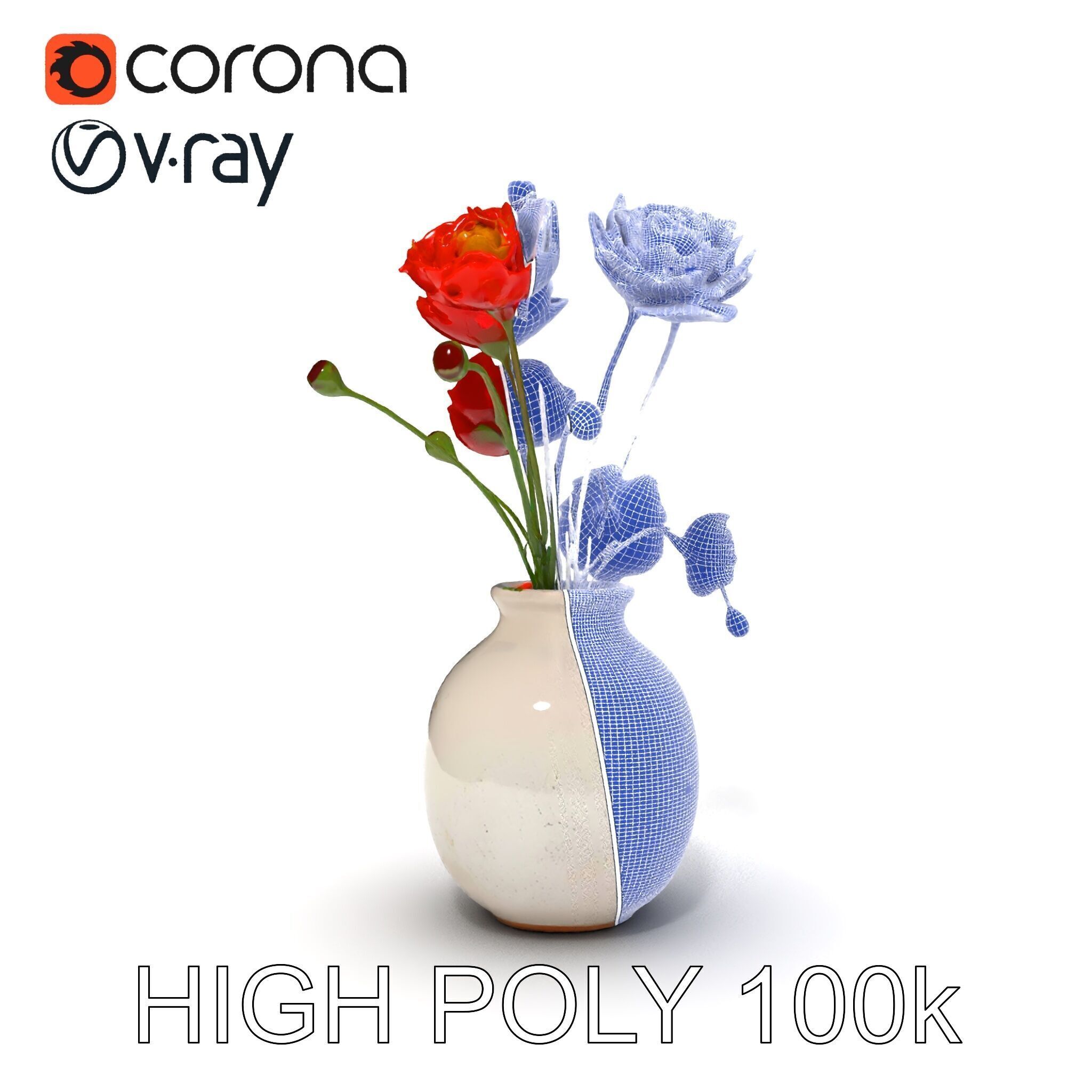 Vase with Poppies Model Pack Low-poly 3D model_15