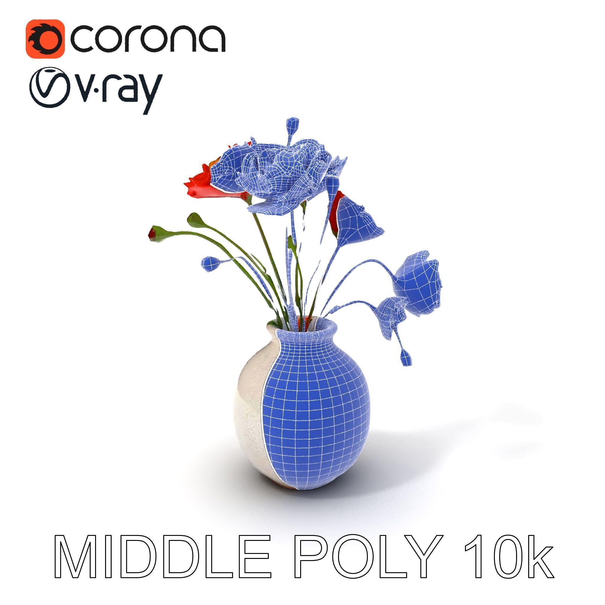 Vase with Poppies Model Pack Low-poly 3D model_32