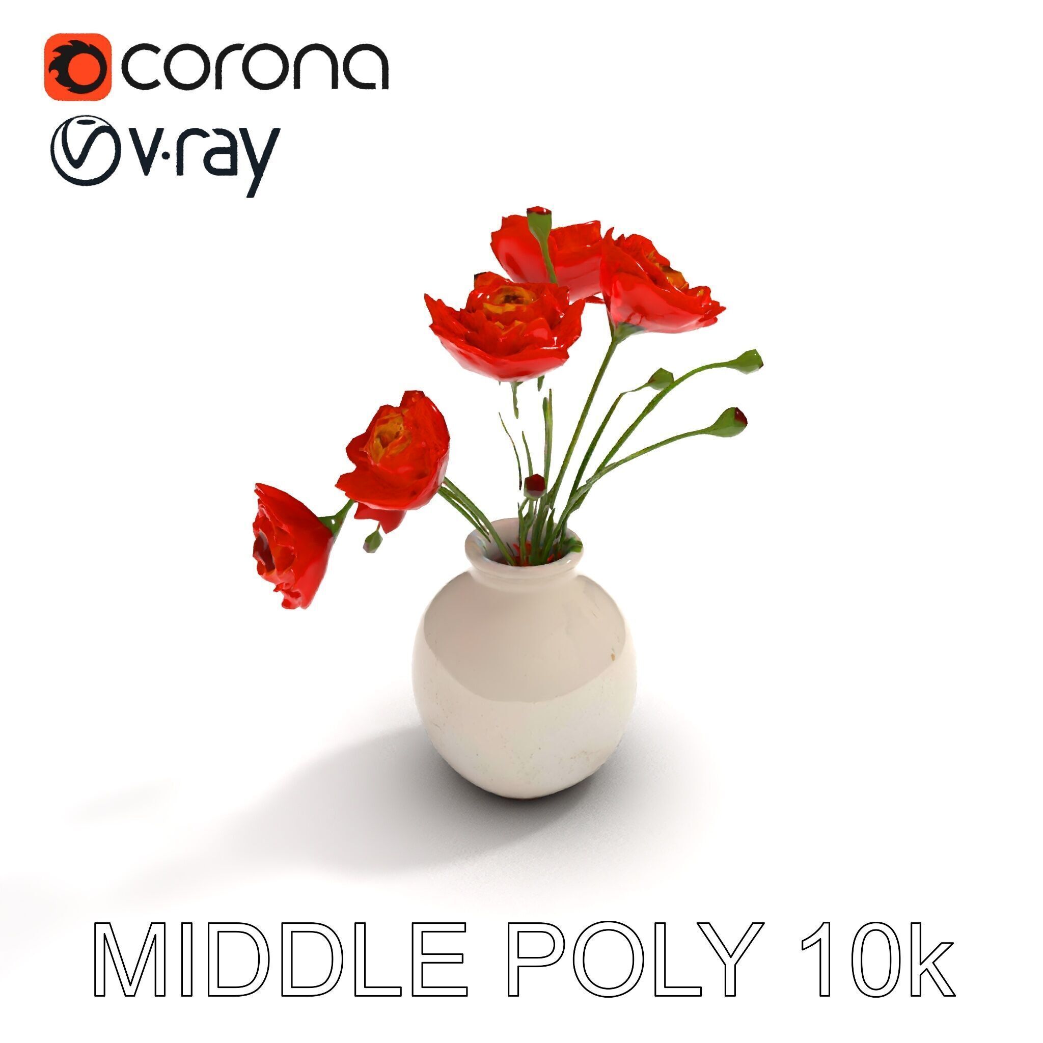 Vase with Poppies Model Pack Low-poly 3D model_27