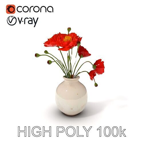 Vase with Poppies Model Pack Low-poly 3D model