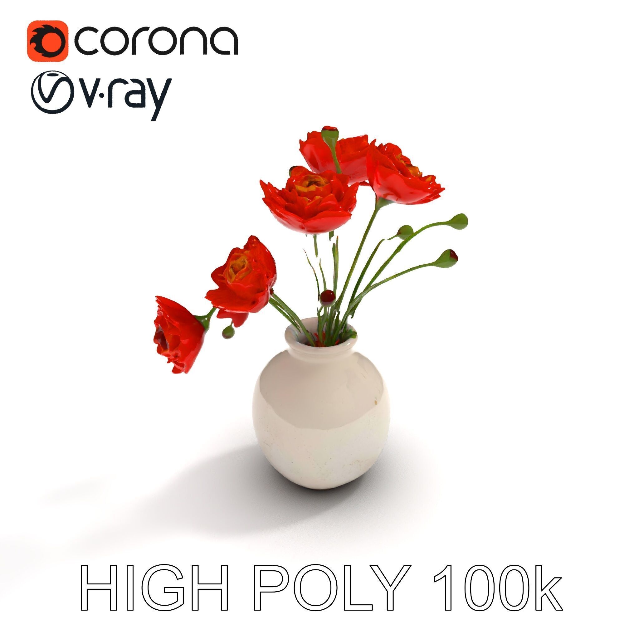 Vase with Poppies Model Pack Low-poly 3D model_35