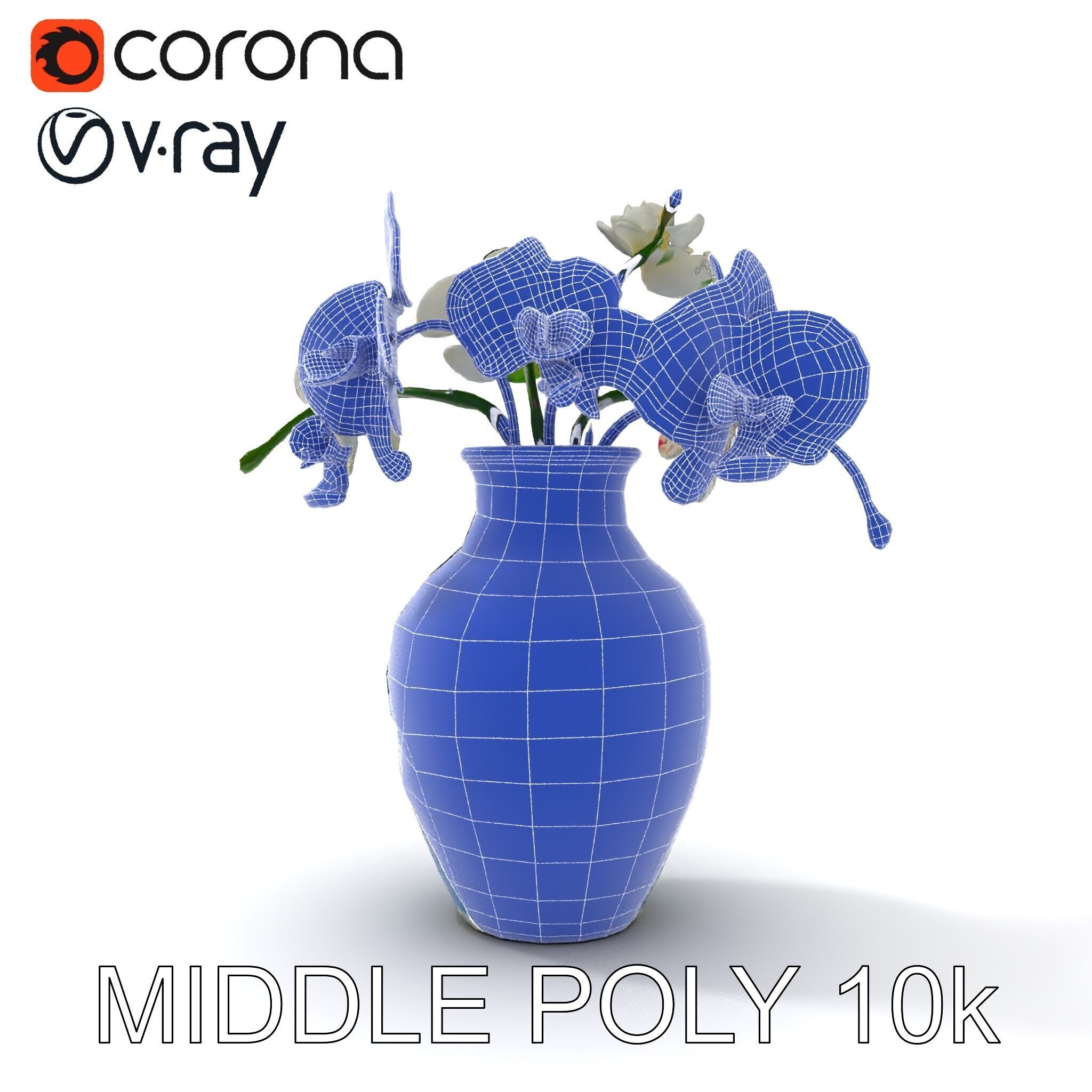 Elegant Blue Porcelain Vase with Orchids Model Pack Low-poly 3D model_26