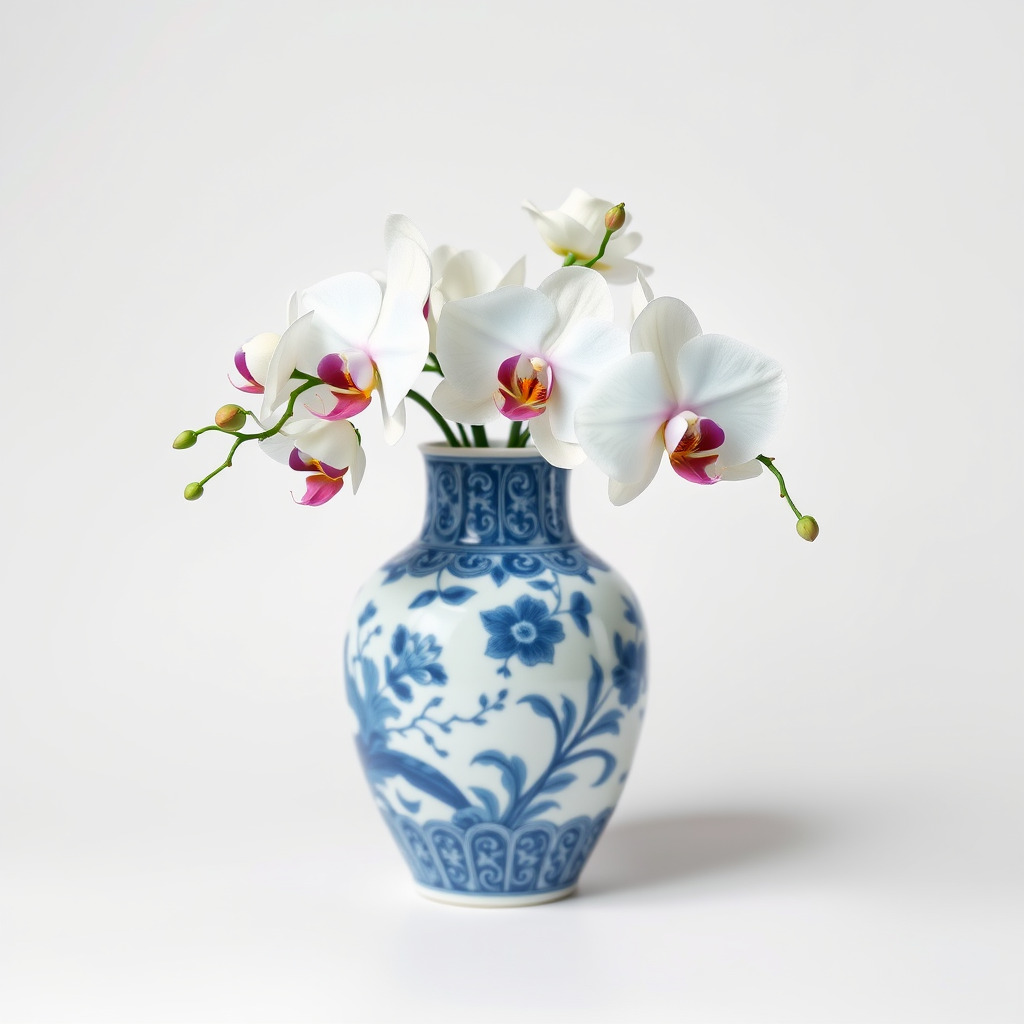 Elegant Blue Porcelain Vase with Orchids Model Pack Low-poly 3D model_4
