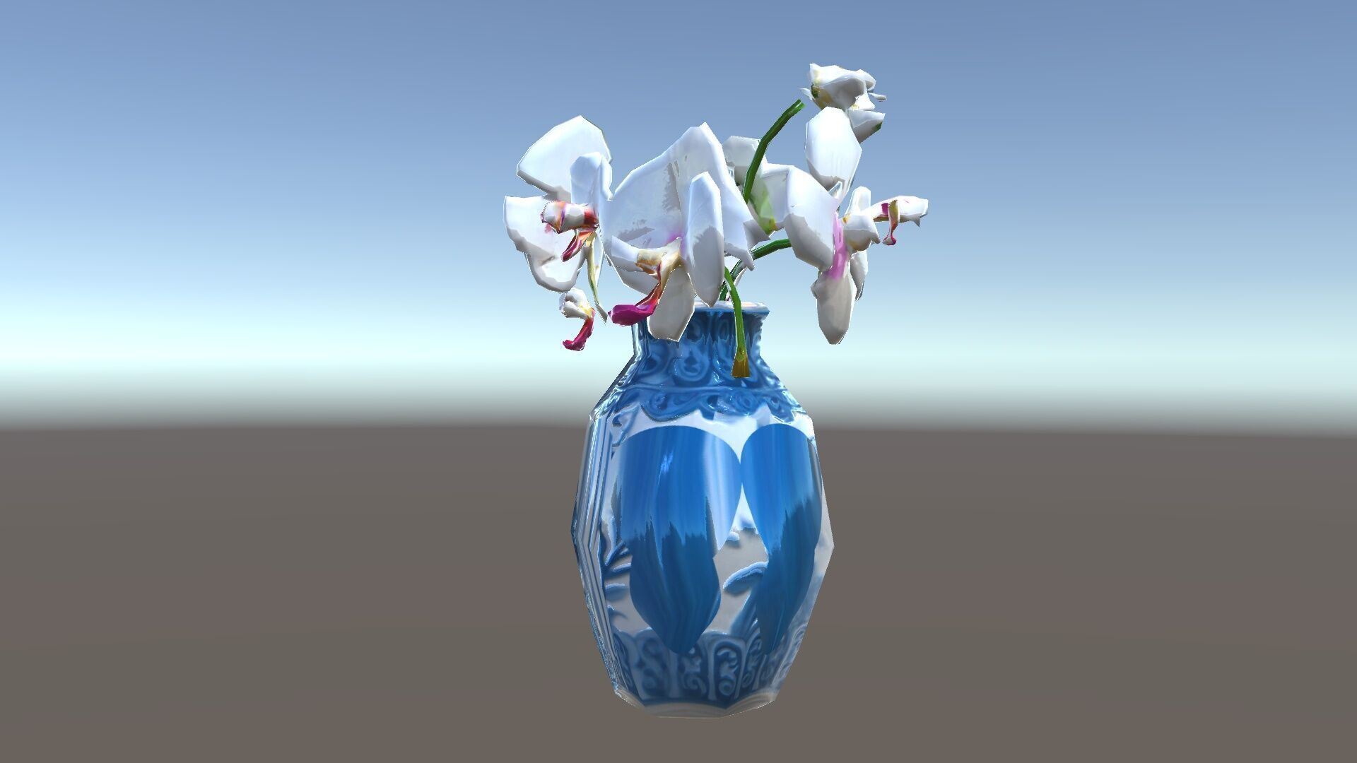 Elegant Blue Porcelain Vase with Orchids Model Pack Low-poly 3D model_29