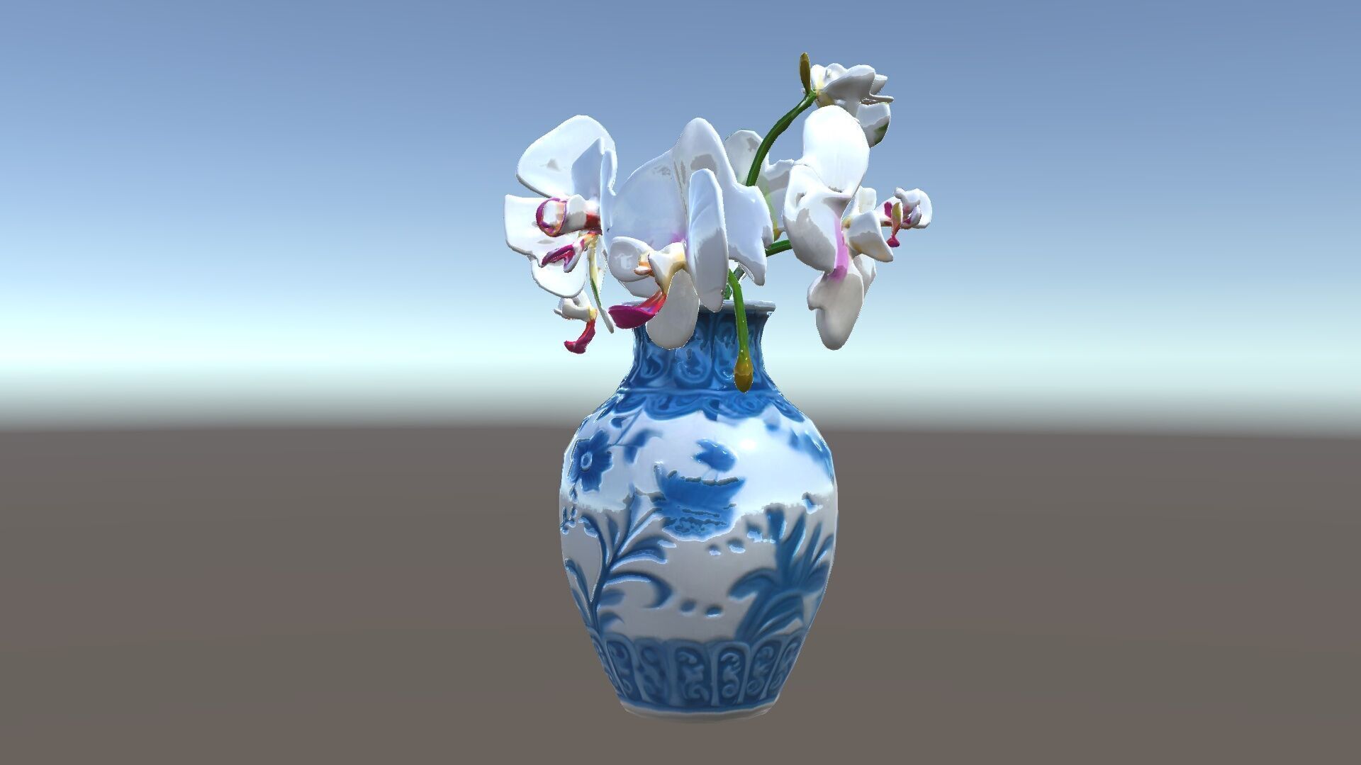 Elegant Blue Porcelain Vase with Orchids Model Pack Low-poly 3D model_28