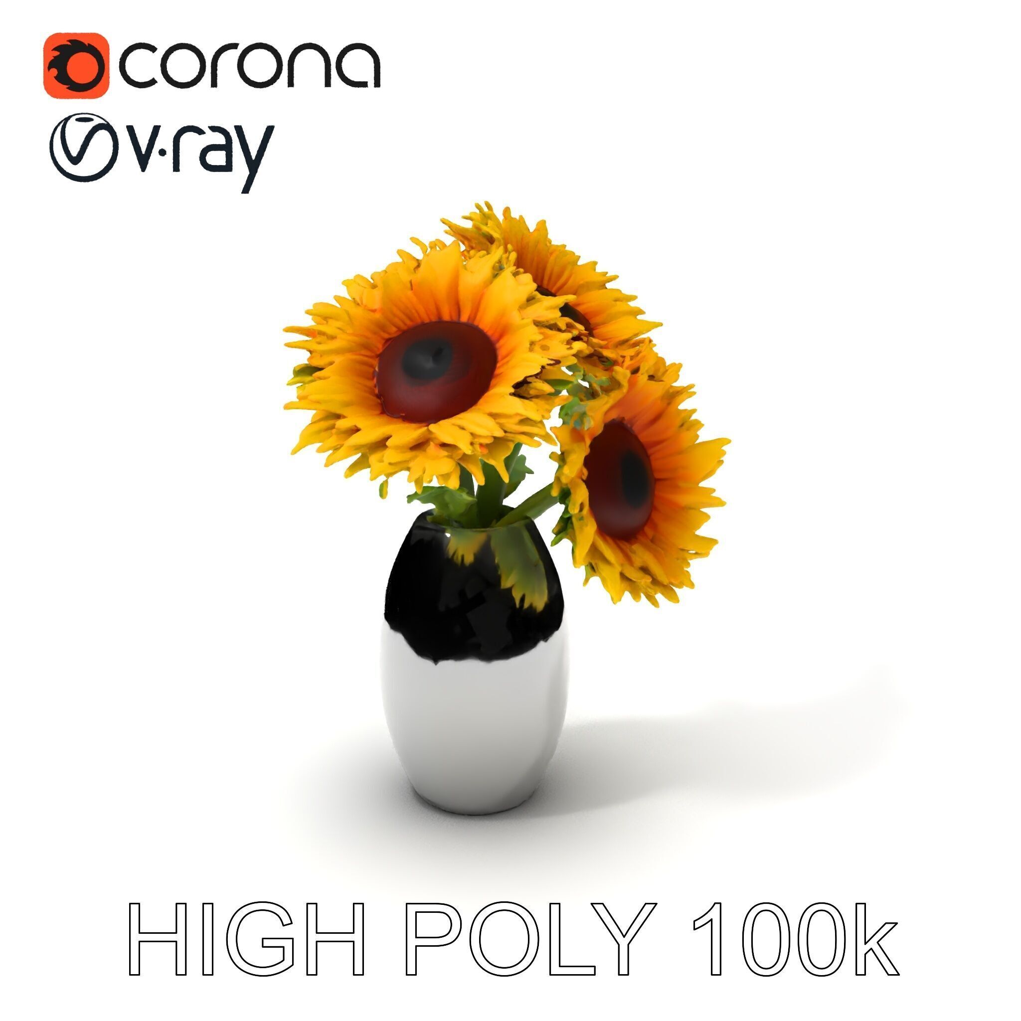 Sunflower Vase Model Pack with PBR Textures Low-poly 3D model_21