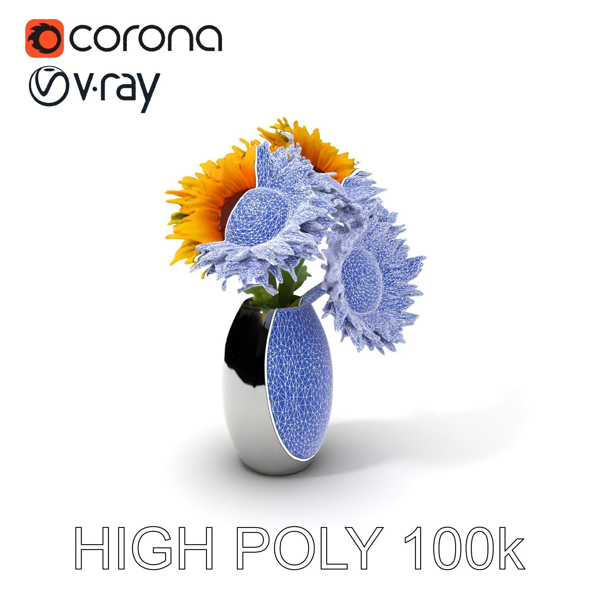 Sunflower Vase Model Pack with PBR Textures Low-poly 3D model_31