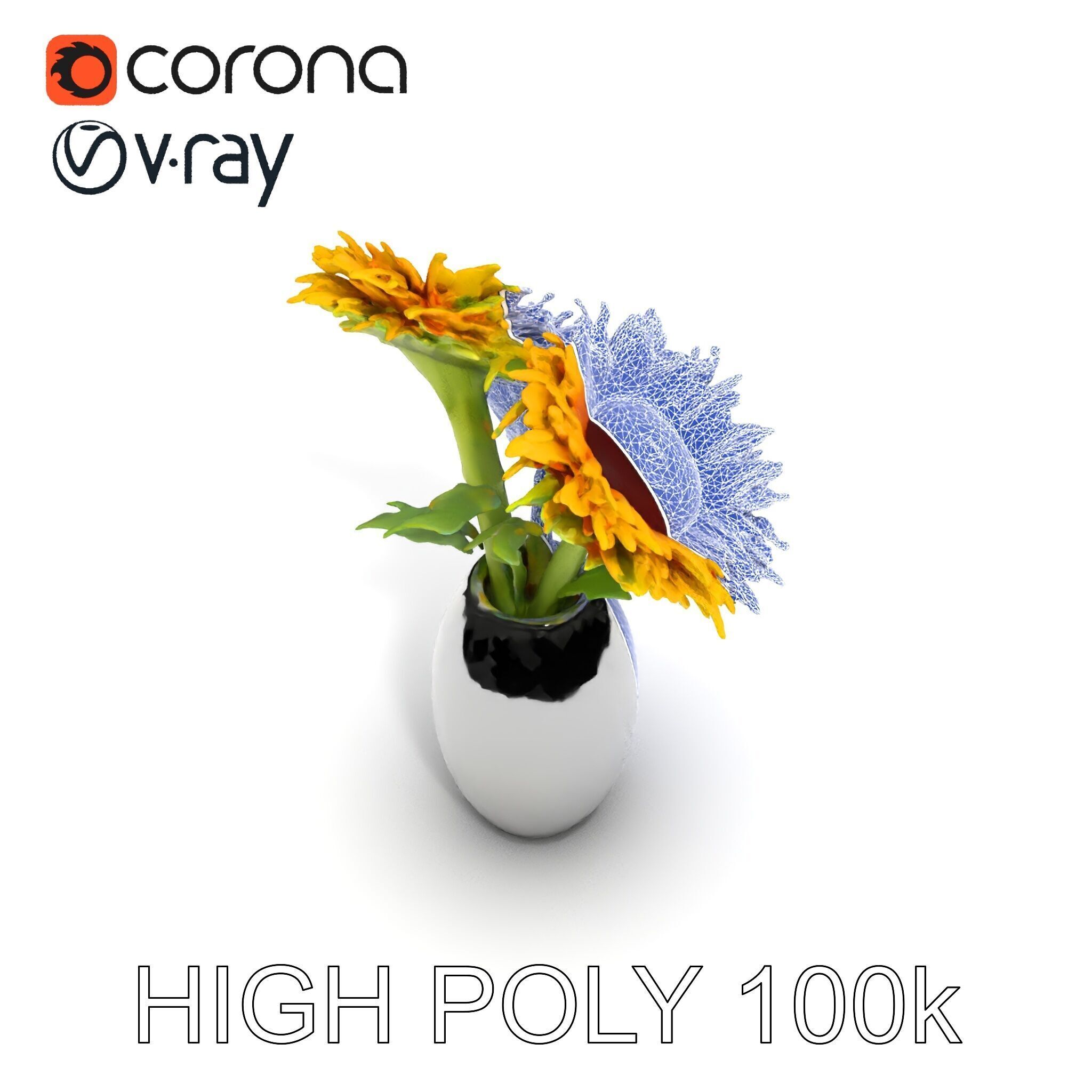 Sunflower Vase Model Pack with PBR Textures Low-poly 3D model_29