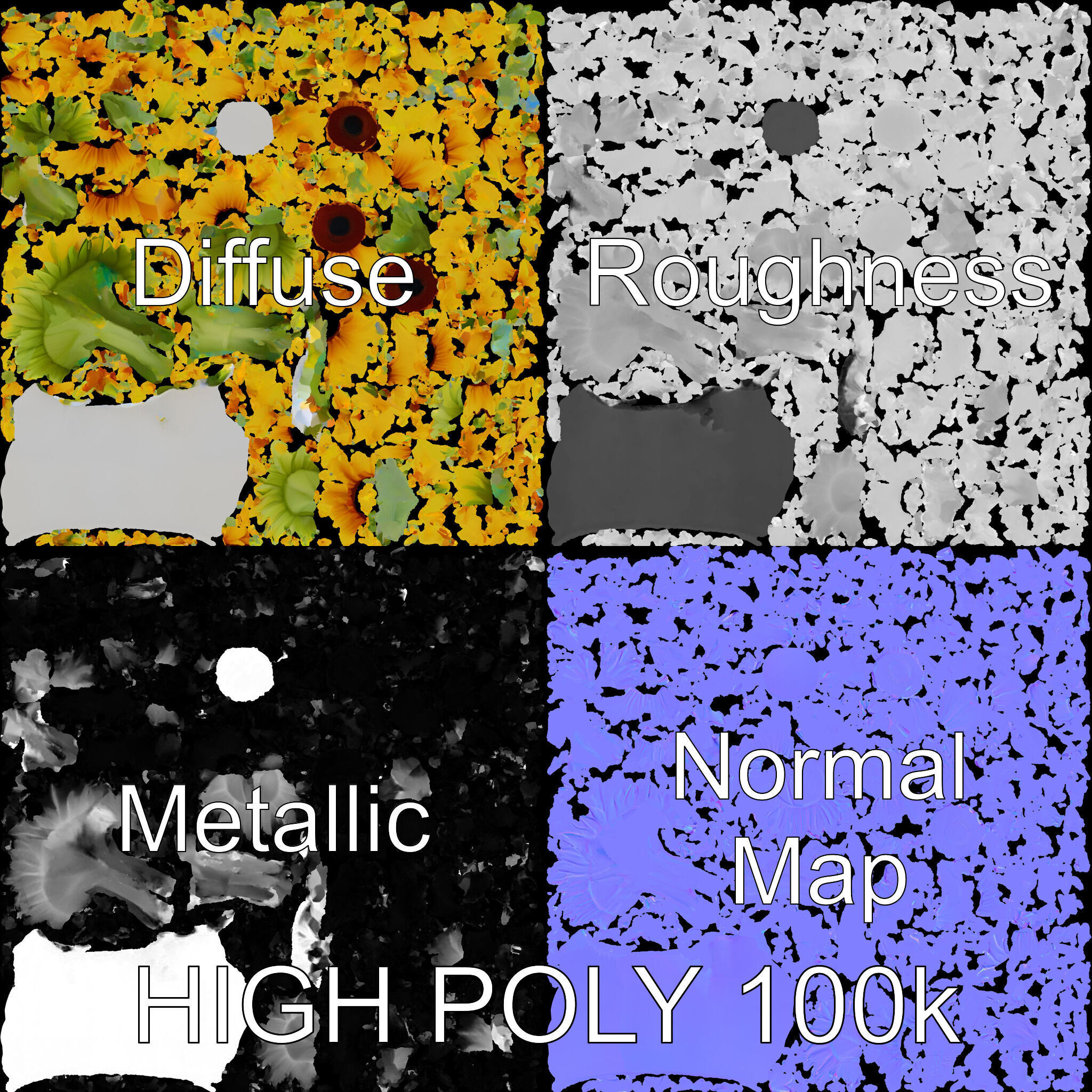 Sunflower Vase Model Pack with PBR Textures Low-poly 3D model_2