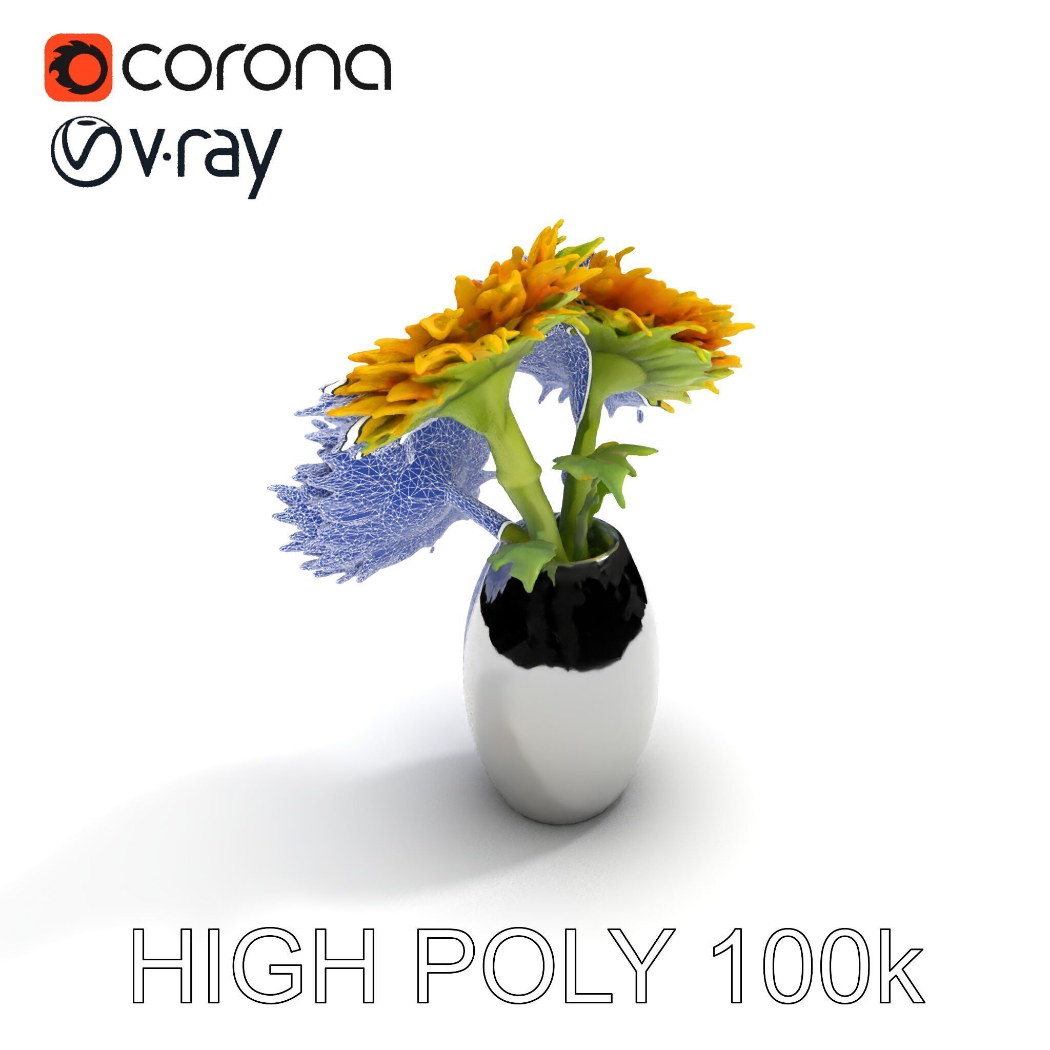 Sunflower Vase Model Pack with PBR Textures Low-poly 3D model_8