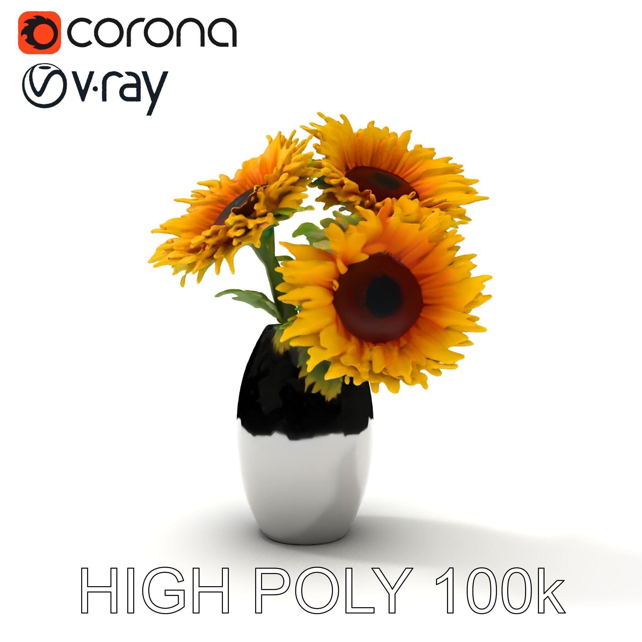 Sunflower Vase Model Pack with PBR Textures Low-poly 3D model_19