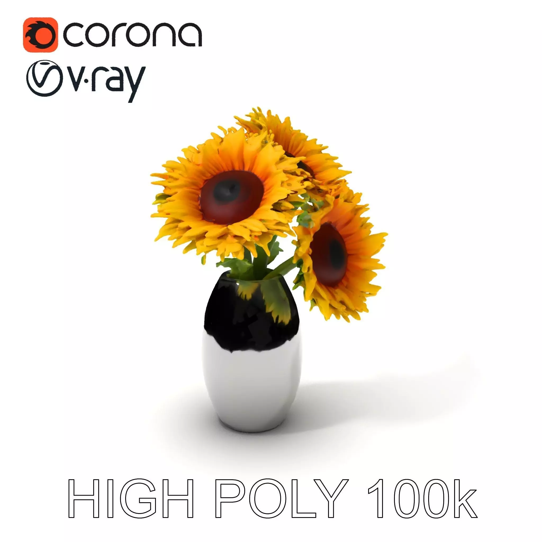 Sunflower Vase Model Pack with PBR Textures Low-poly 3D model_0