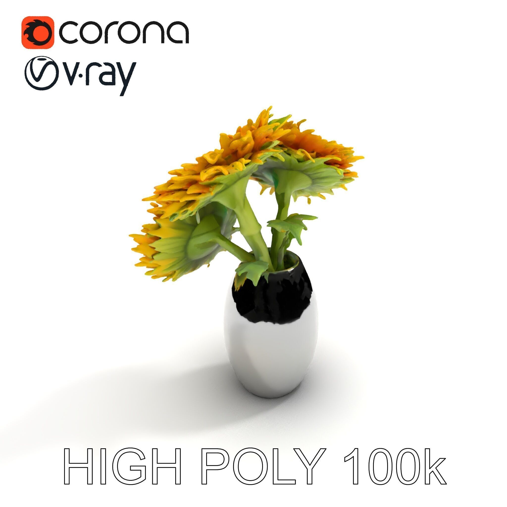 Sunflower Vase Model Pack with PBR Textures Low-poly 3D model_13