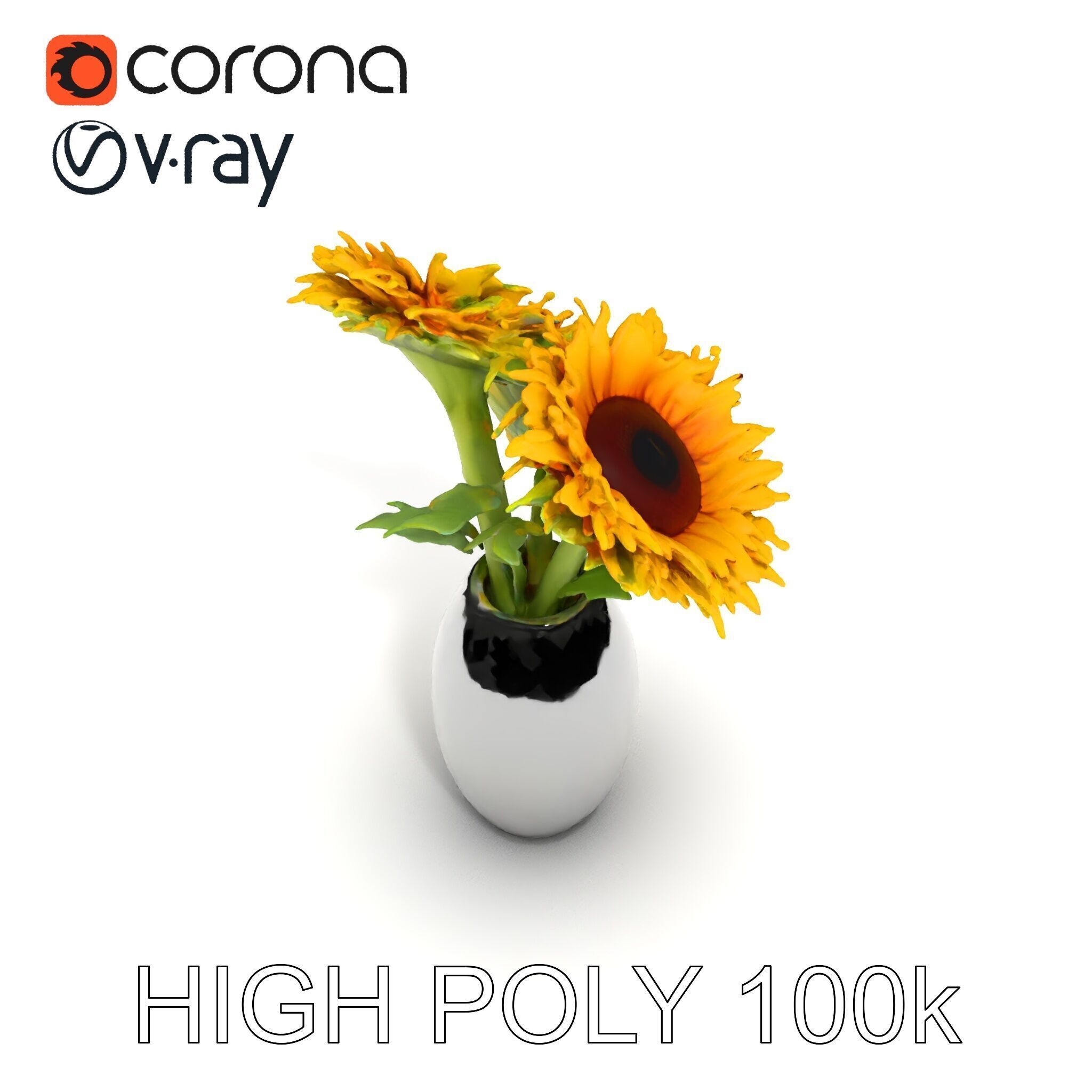 Sunflower Vase Model Pack with PBR Textures Low-poly 3D model_24