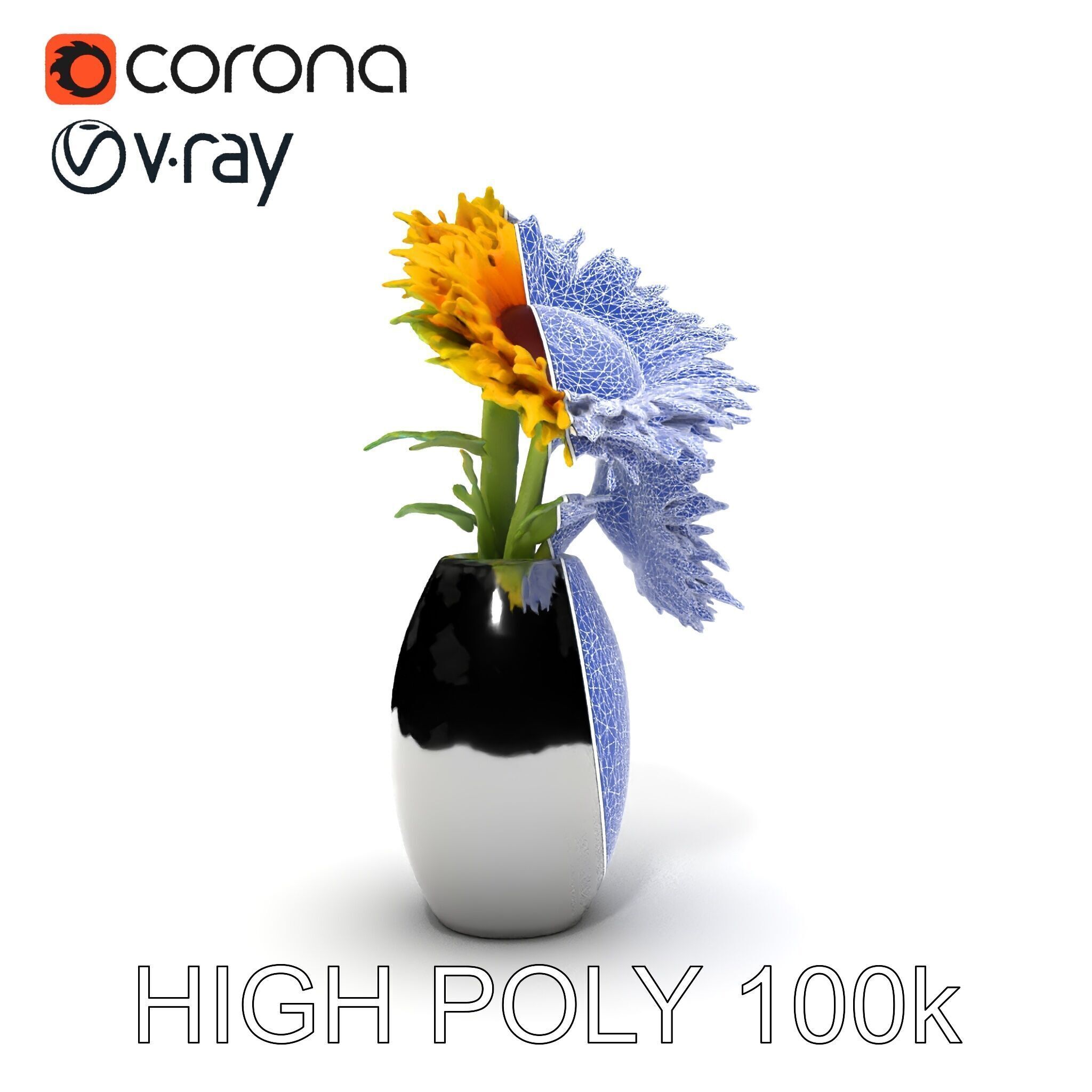 Sunflower Vase Model Pack with PBR Textures Low-poly 3D model_35