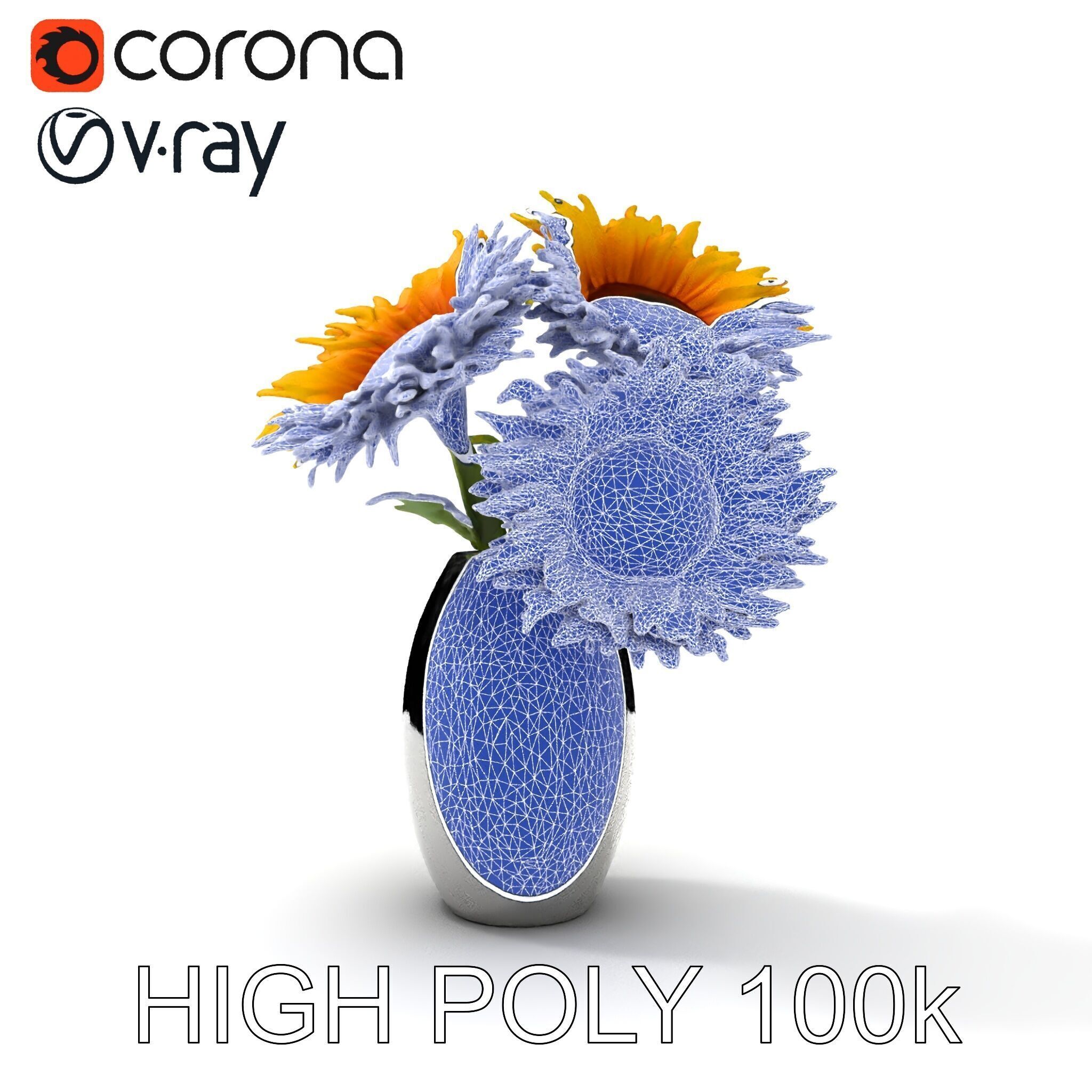 Sunflower Vase Model Pack with PBR Textures Low-poly 3D model_7