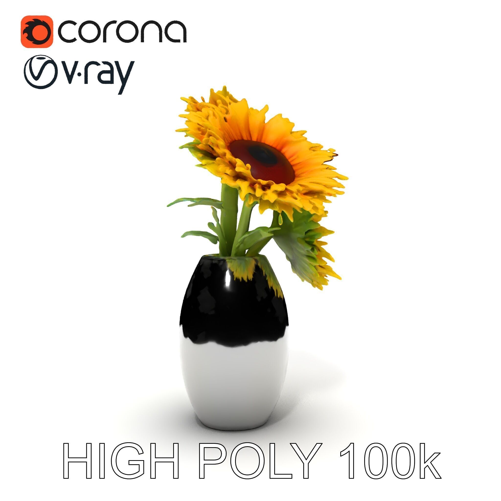 Sunflower Vase Model Pack with PBR Textures Low-poly 3D model_20