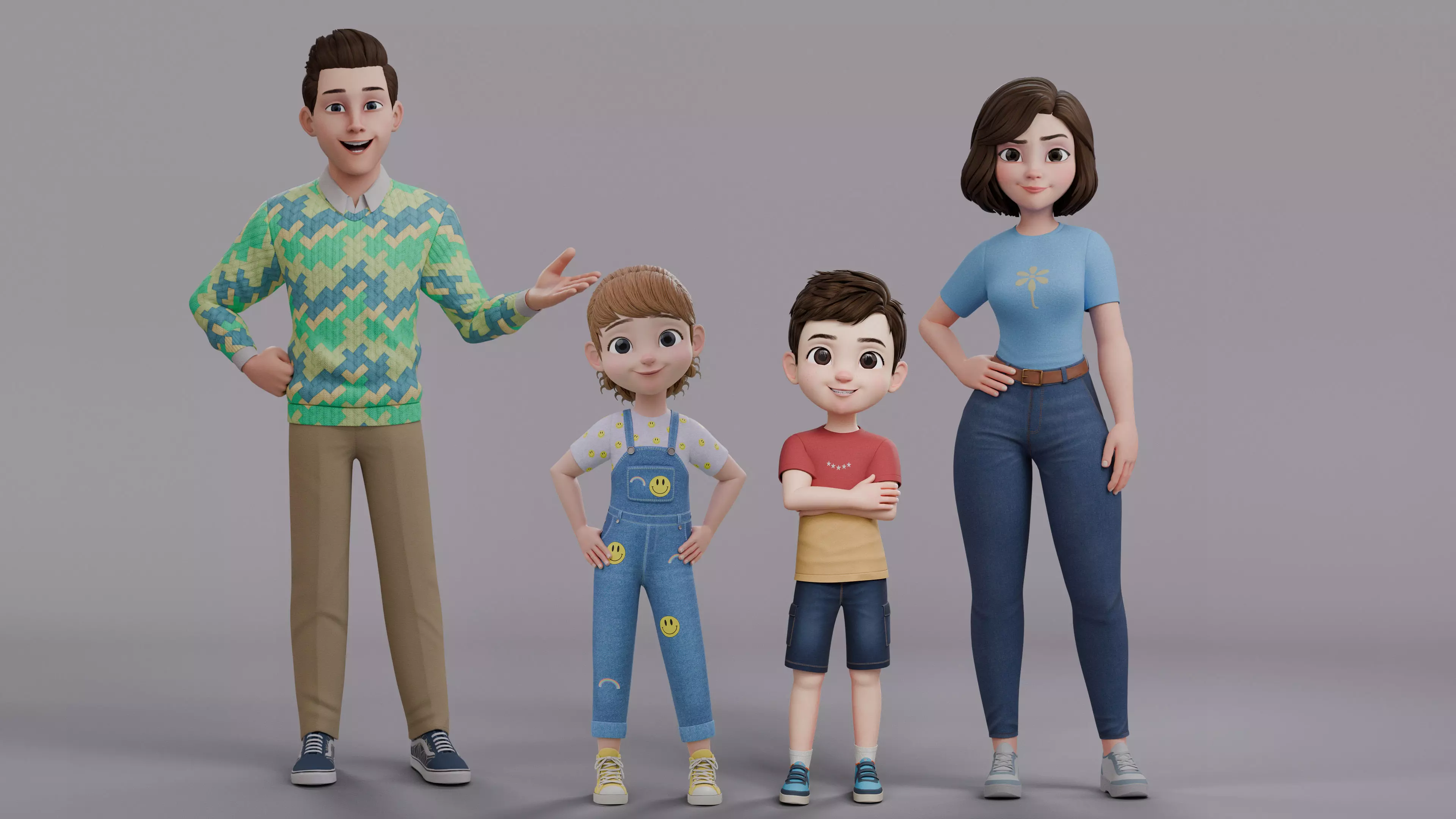 Cartoon Family Rigged 3D Model Collection_0