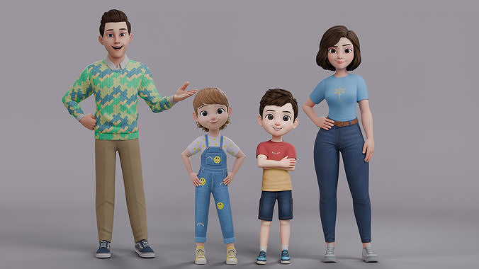Cartoon Family Rigged 3D Model Collection