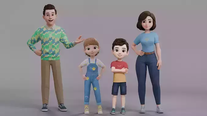 Cartoon Family Rigged 3D Model Collection