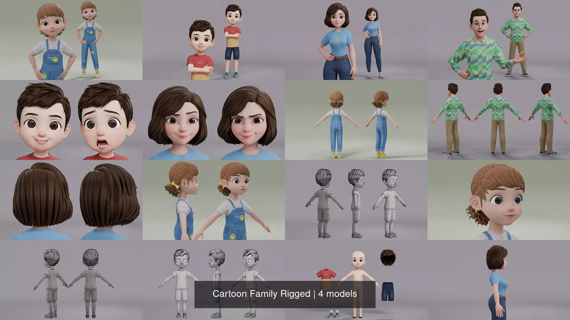 Cartoon Family Rigged 3D Model Collection_2