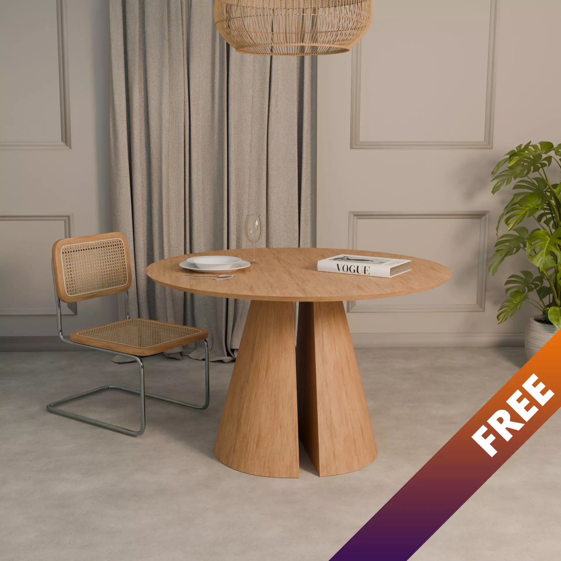 Round Wooden Table Free low-poly 3D model