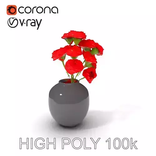 Elegant Floral Vase Model Pack with Red Blossoms Low-poly 3D model