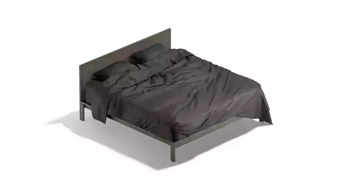 Black Wooden Double Bed - bedding with pillow and mattress