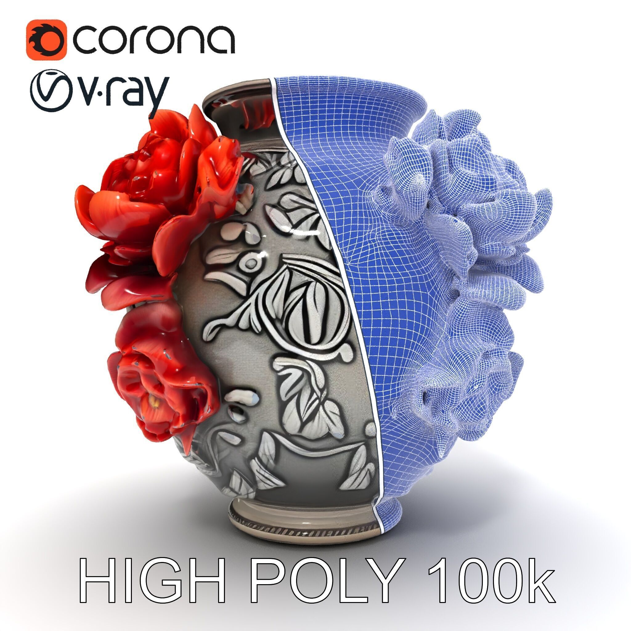 Ornate Floral Vase D Model Pack Low-poly 3D model_31