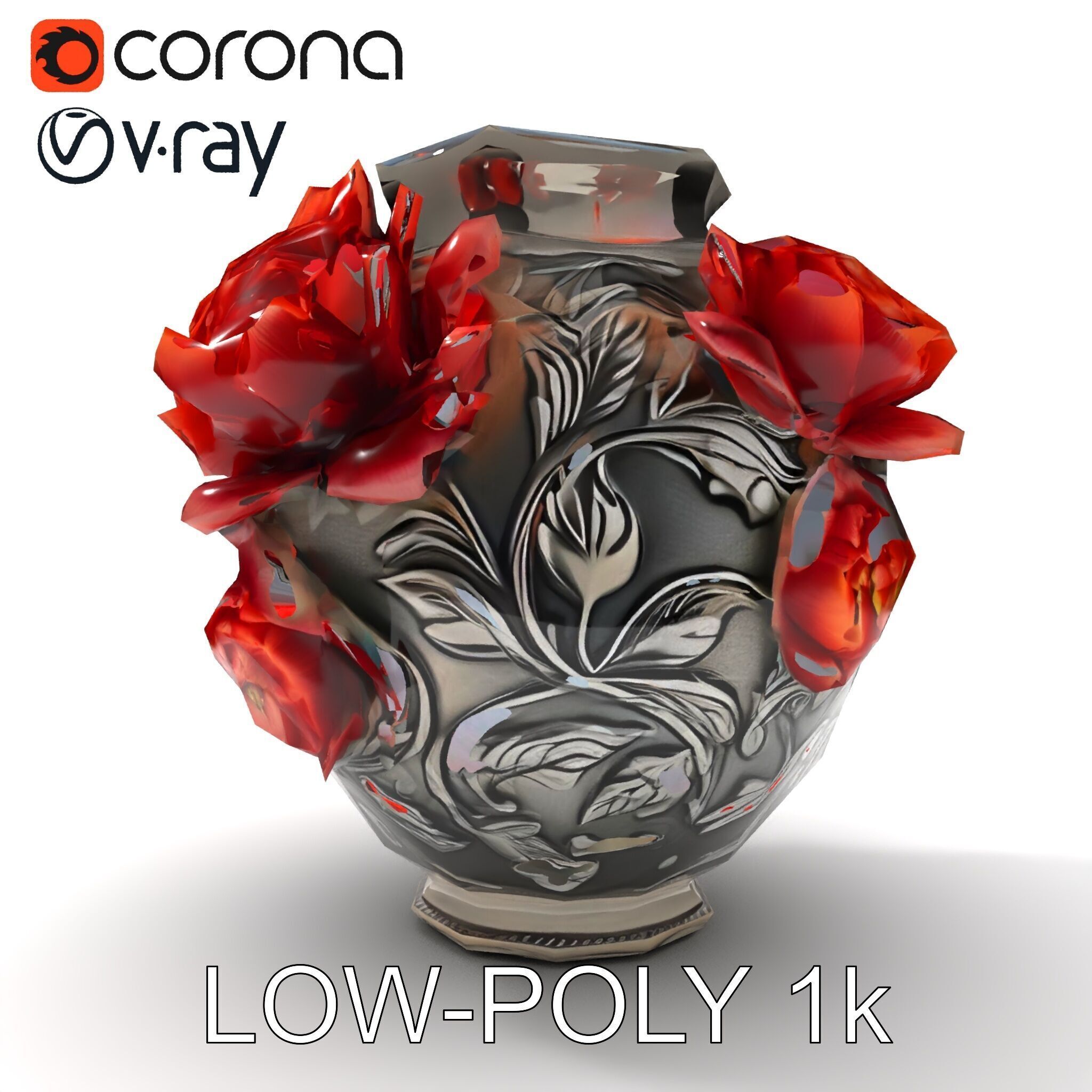 Ornate Floral Vase D Model Pack Low-poly 3D model_30