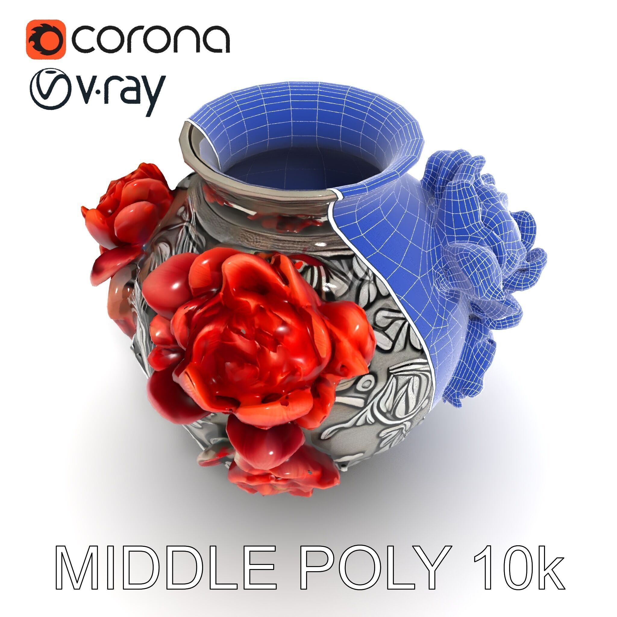 Ornate Floral Vase D Model Pack Low-poly 3D model_14