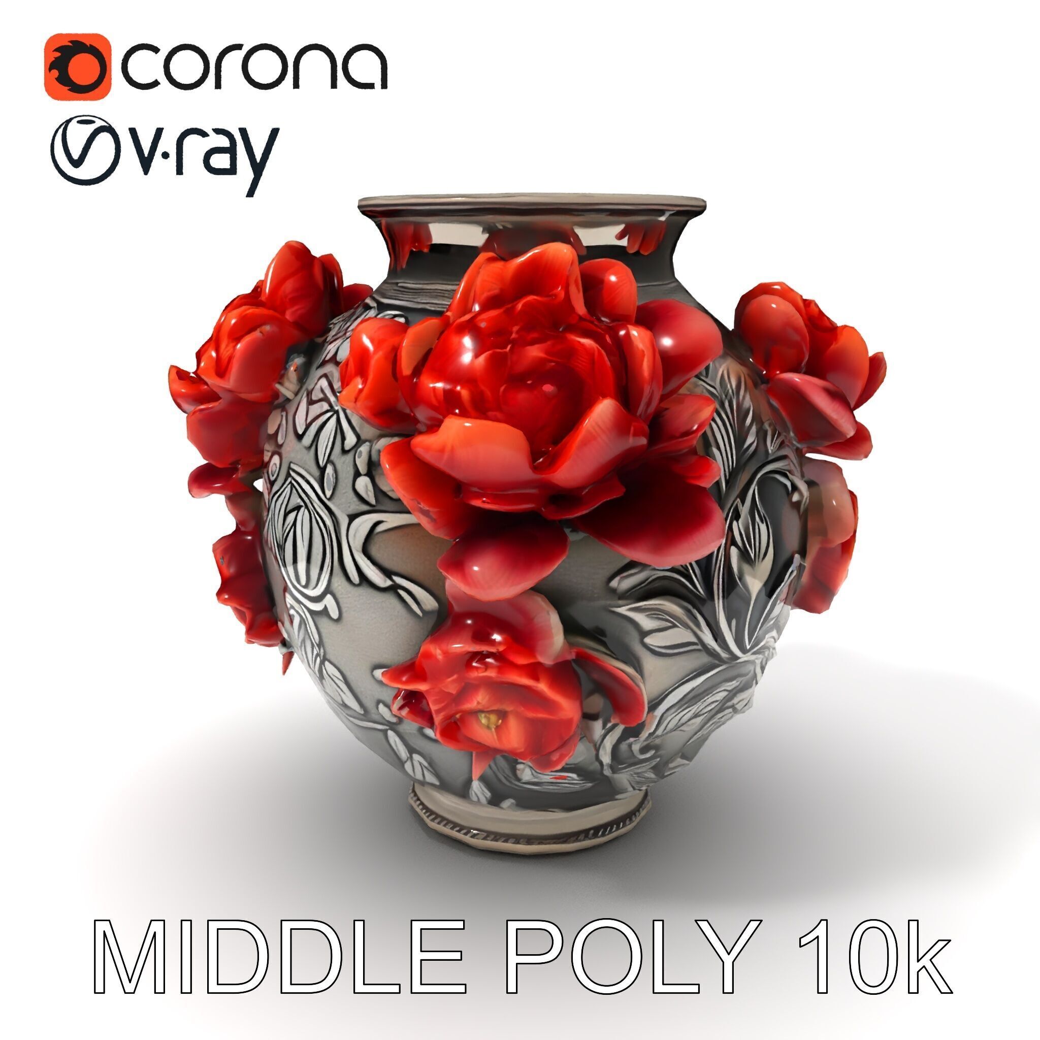 Ornate Floral Vase D Model Pack Low-poly 3D model_12