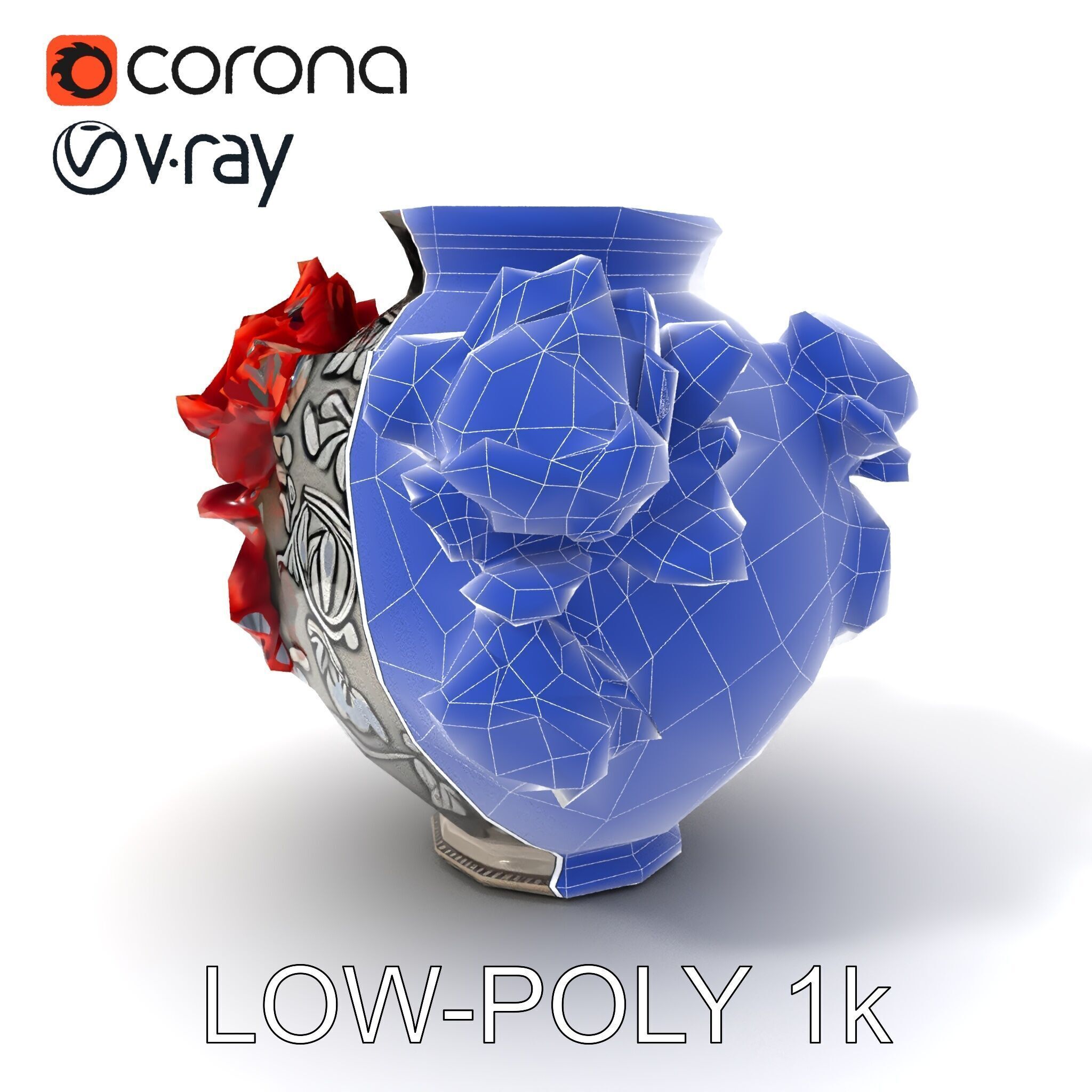 Ornate Floral Vase D Model Pack Low-poly 3D model_23