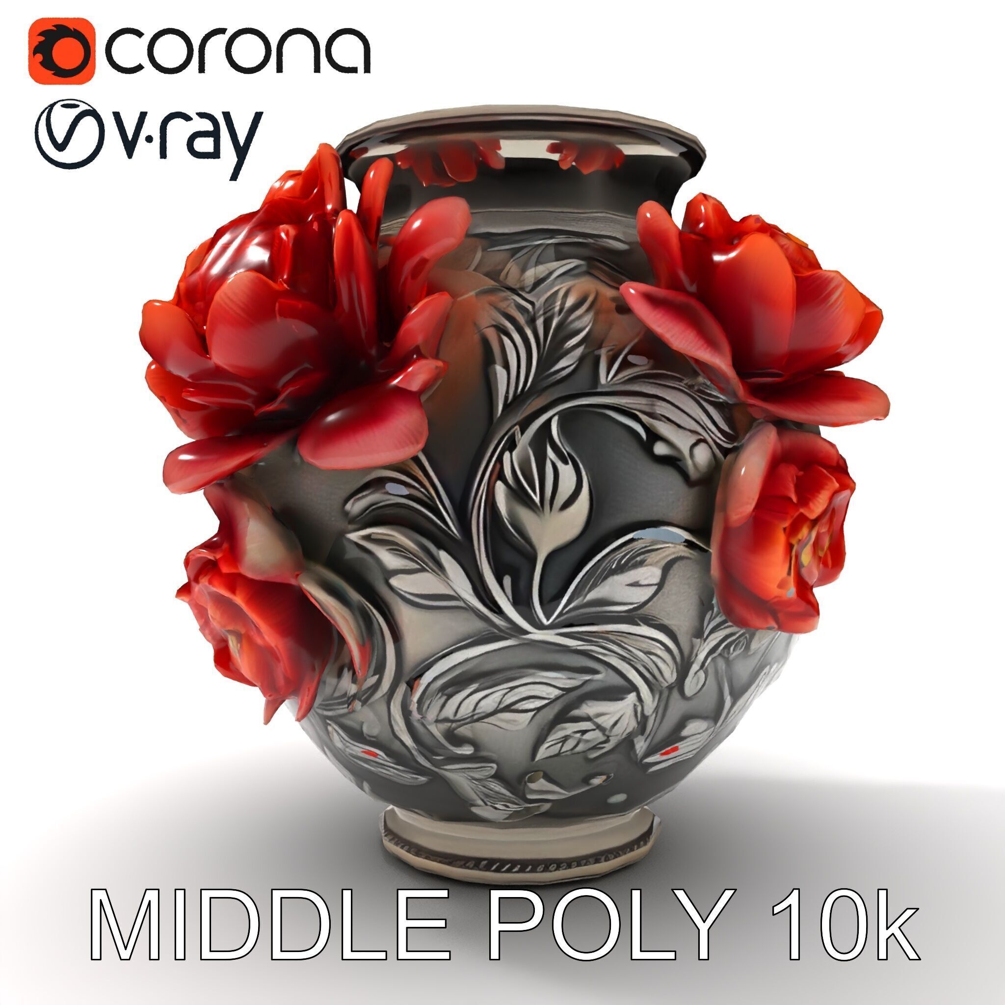 Ornate Floral Vase D Model Pack Low-poly 3D model_9