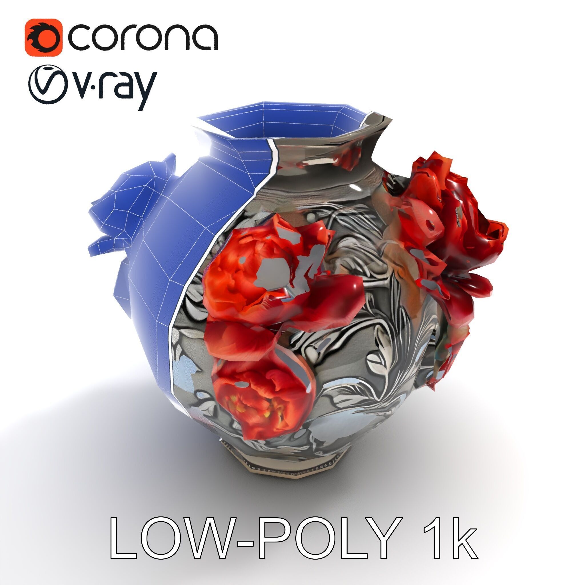 Ornate Floral Vase D Model Pack Low-poly 3D model_25