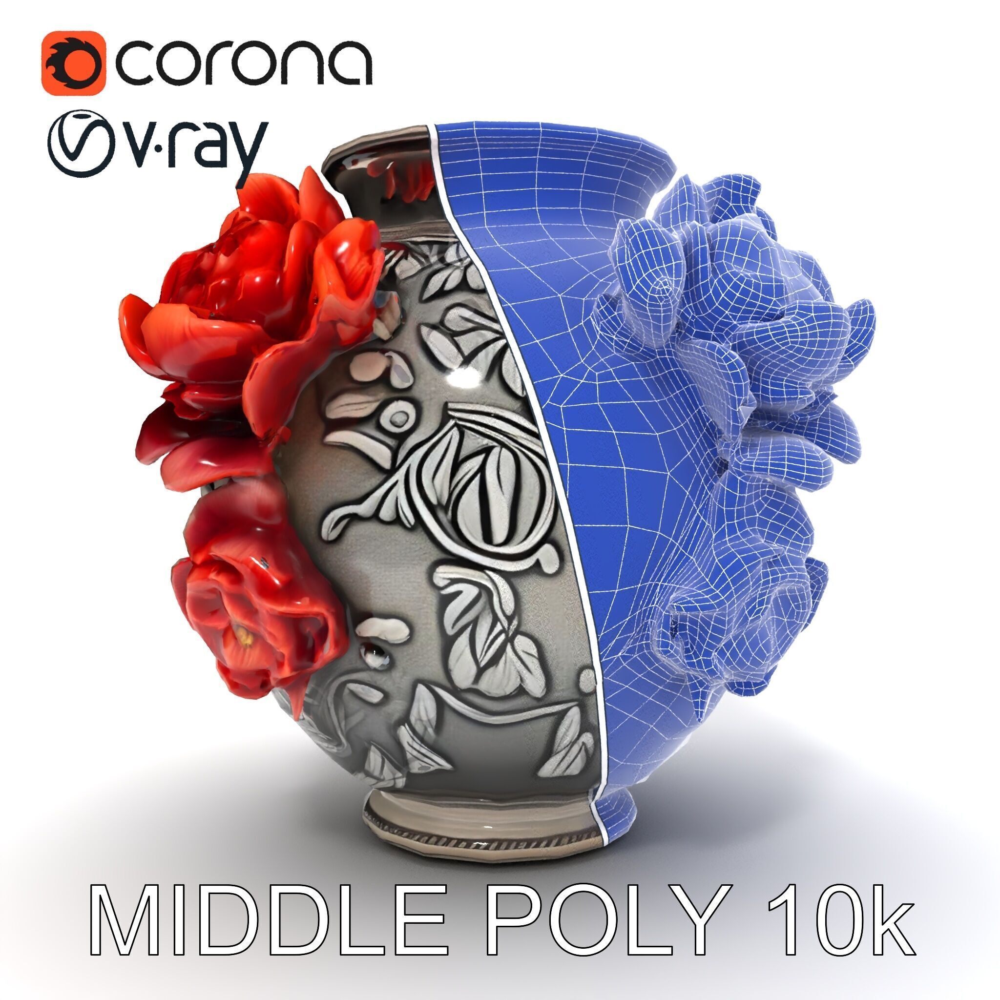 Ornate Floral Vase D Model Pack Low-poly 3D model_22