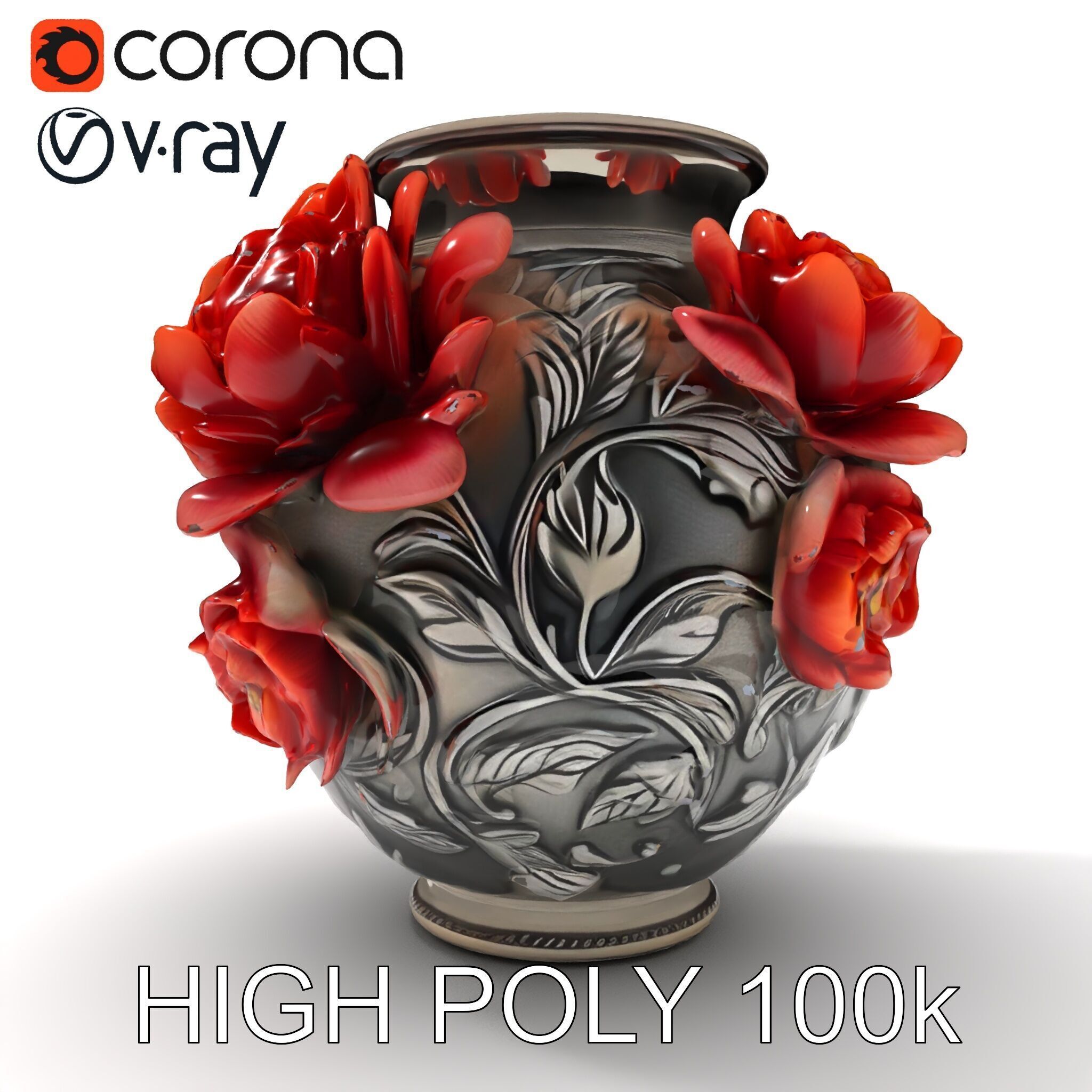 Ornate Floral Vase D Model Pack Low-poly 3D model_34
