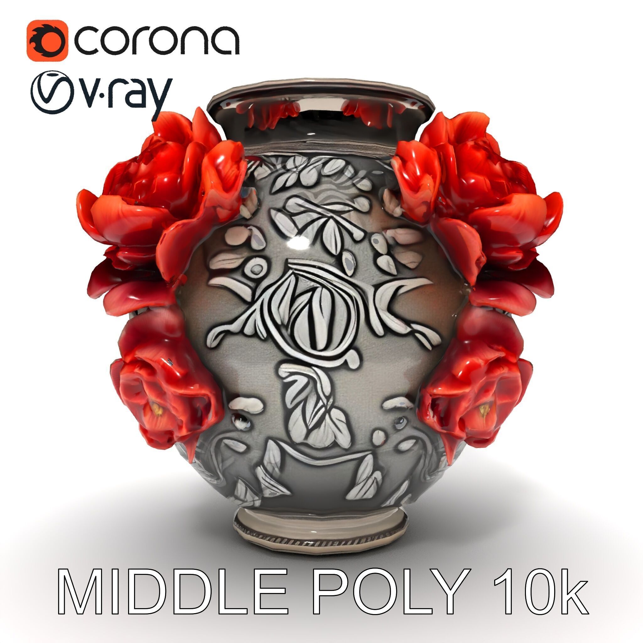 Ornate Floral Vase D Model Pack Low-poly 3D model_19